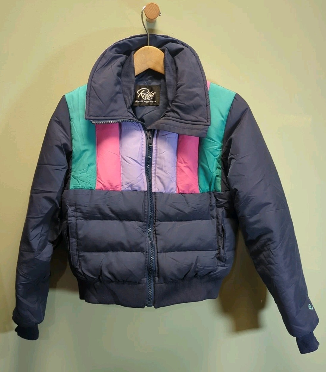 Vintage 80s ROFFE Ski Puffer Down Jacket Colorblocked Women’s S/M USA EUC READ