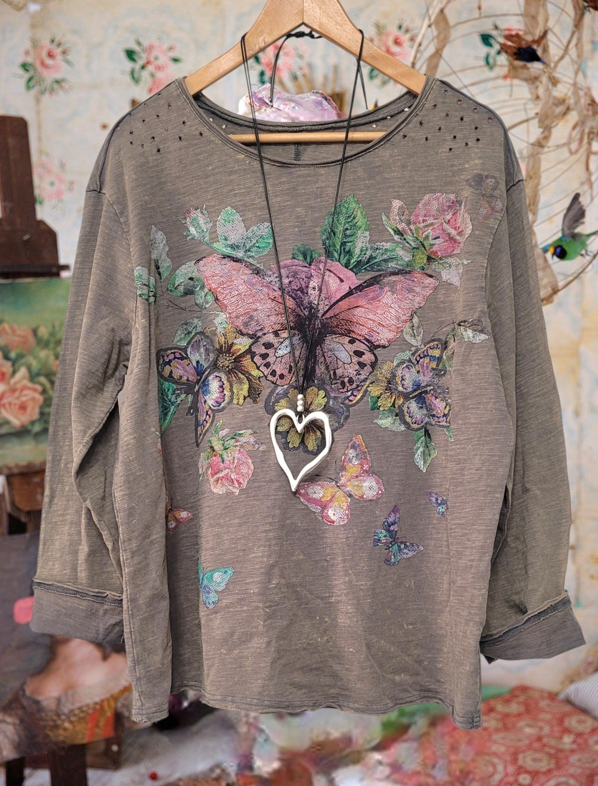 Free People Magnolia Style Cream Cotton hippie boho t-shirt top blouse shirt L