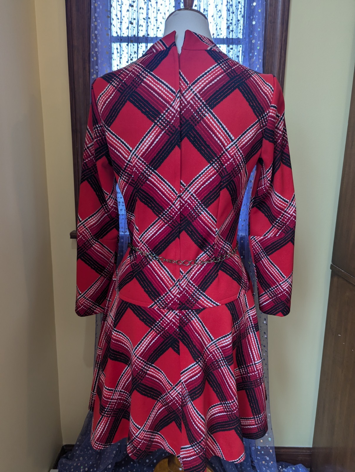 Vintage 70’s Mod Schoolgirl Red Plaid It’s Better Polyester Knit Mini Dress S/M