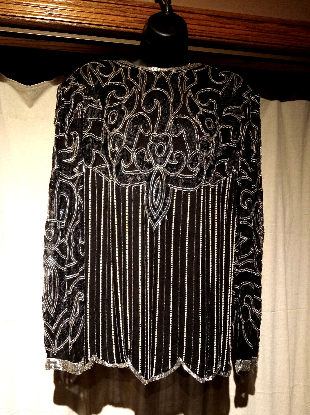 Vintage Silk Beaded Formal Top Black Art Deco 1980s Mob Wife Judith Ann 1X 16 18