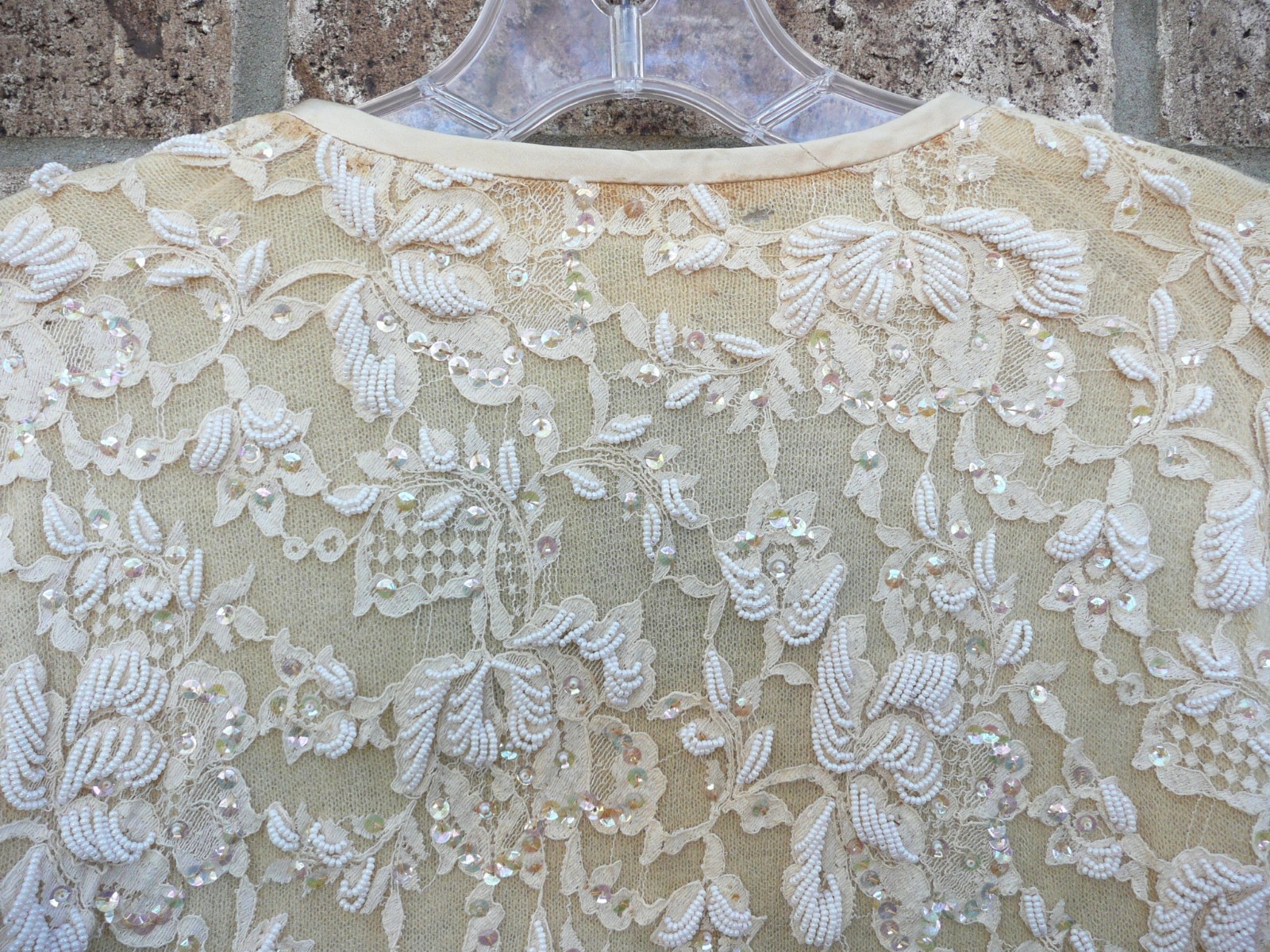 Vintage Golden Phoenix Distressed Ivory Hand Beaded Sweater Size 10 Lamb’s Wool