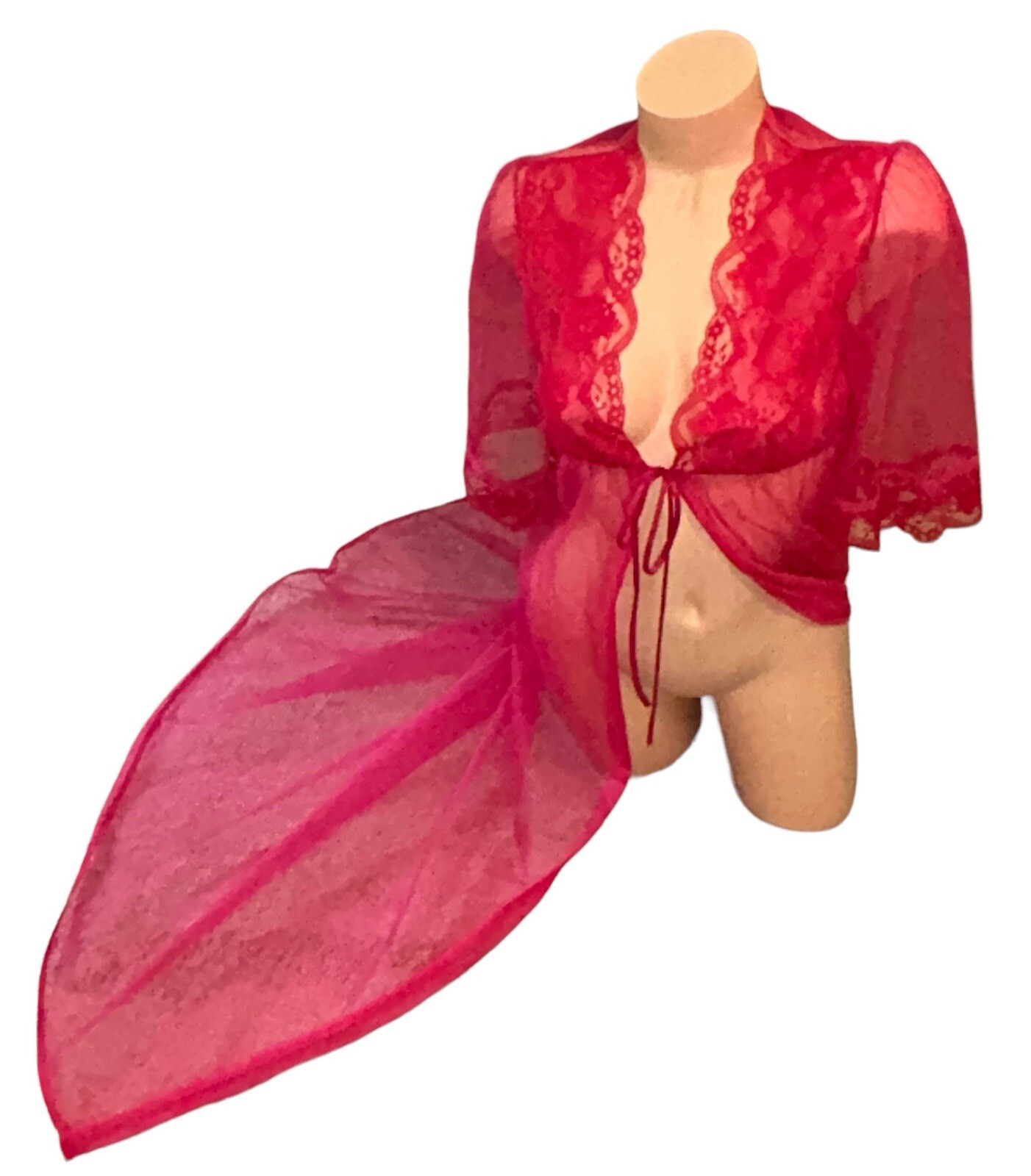 Taryn Alexander 1960’s Vintage Pink Chiffon Lace Peignoir Nylon Nightgown Robe S