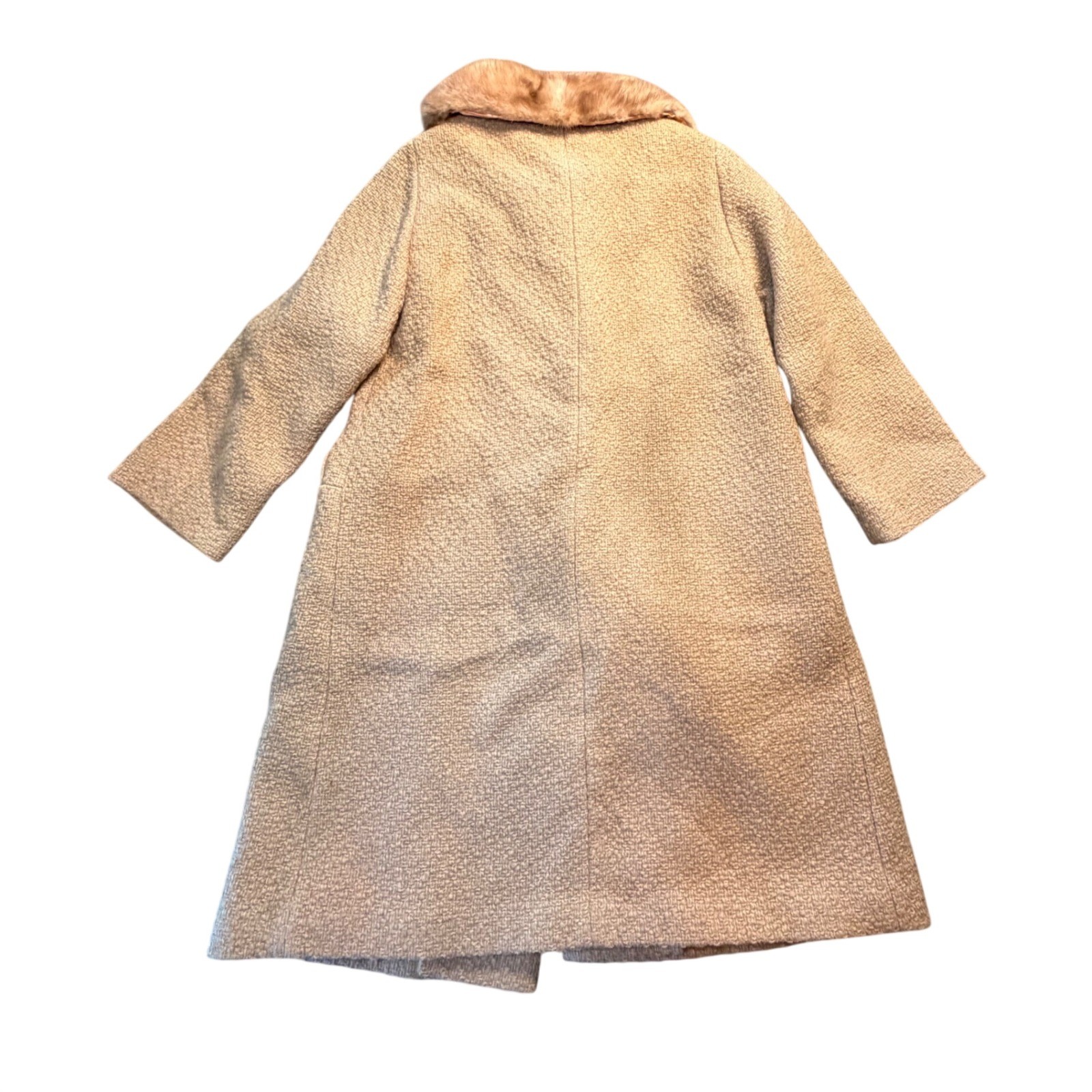 Circa 50s VTG Mid-Century Wool Bouclé Silk Lined Honey Mink Collar Winter Coat