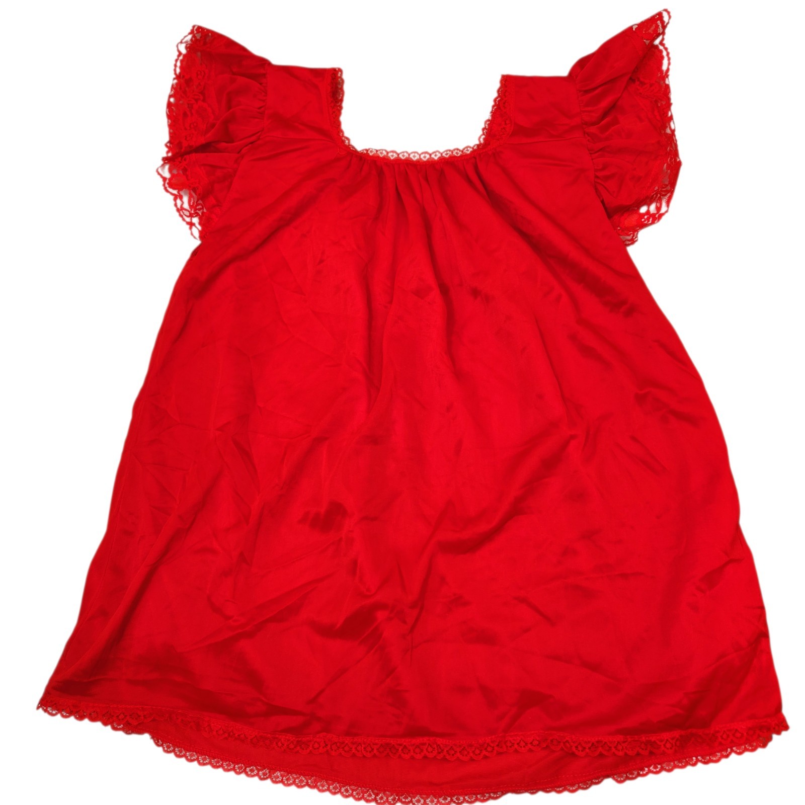 Vintage 70s Sheer Red Chiffon Lace Pajama Set Boudoir Lounge Romantic Wide Leg