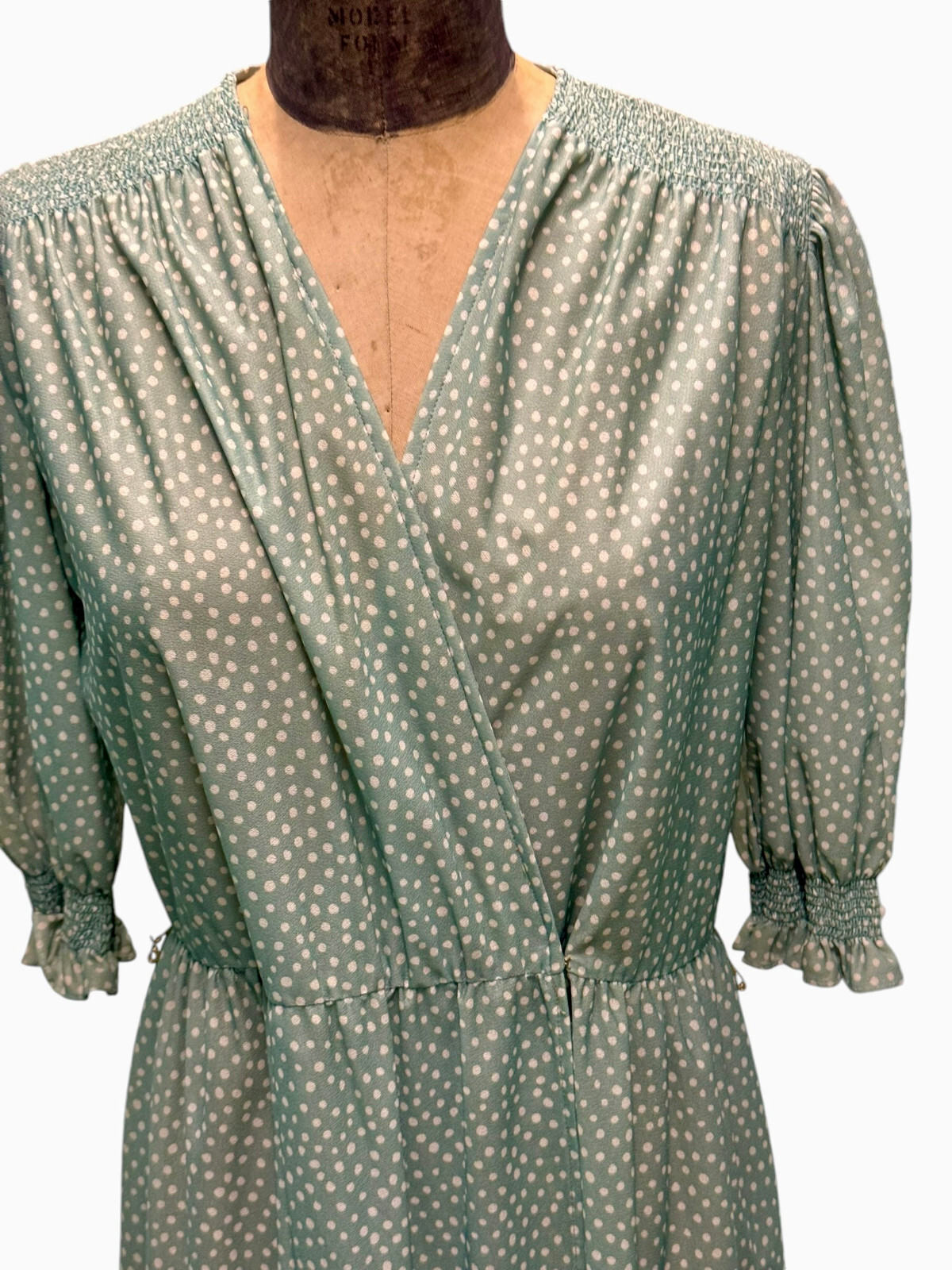 Vintage Parade New York Country Style Green White Polka Dot Dress Sz 8