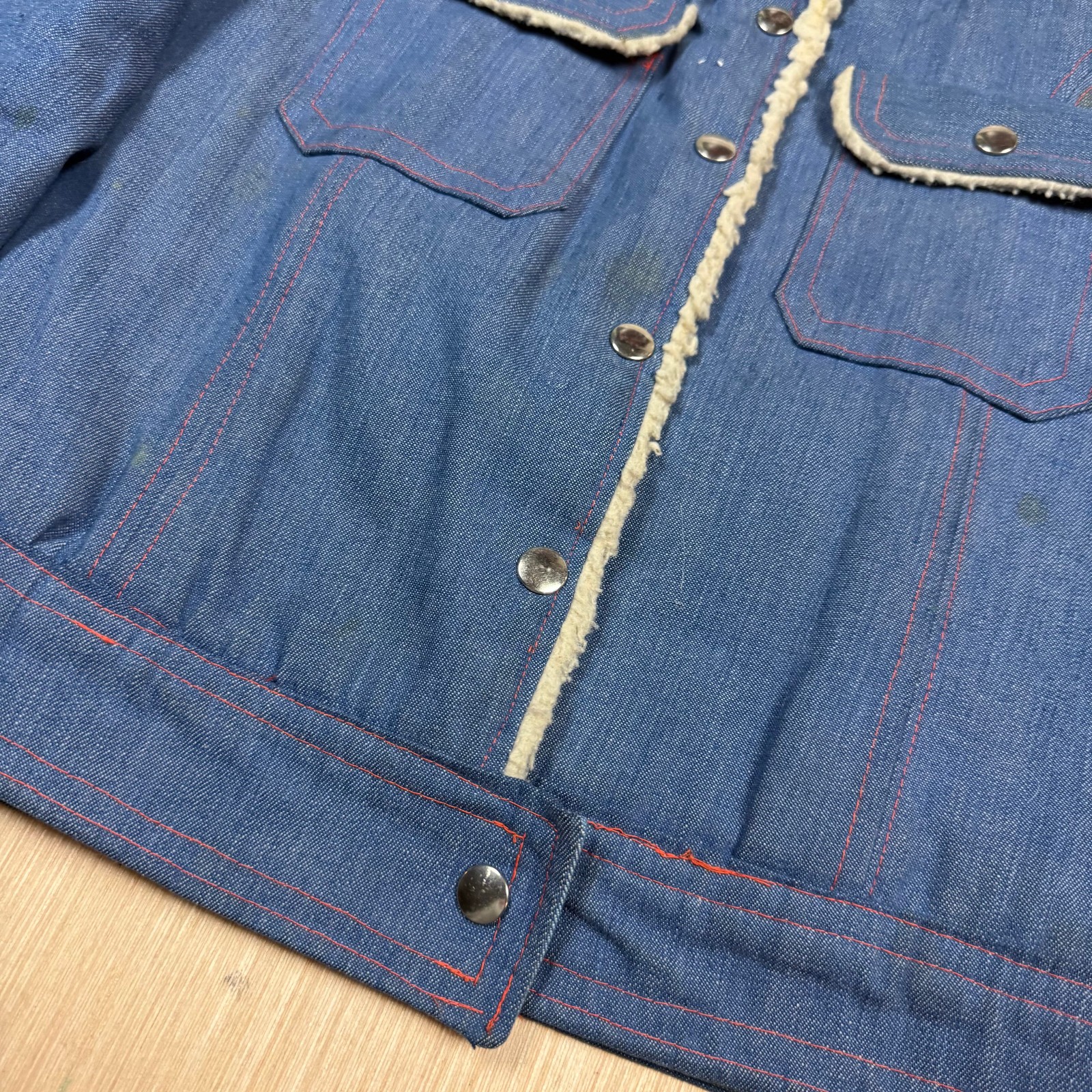 Vintage 70s Sherpa Lined Denim Jacket XS Handmande Panda Hippie Western boho