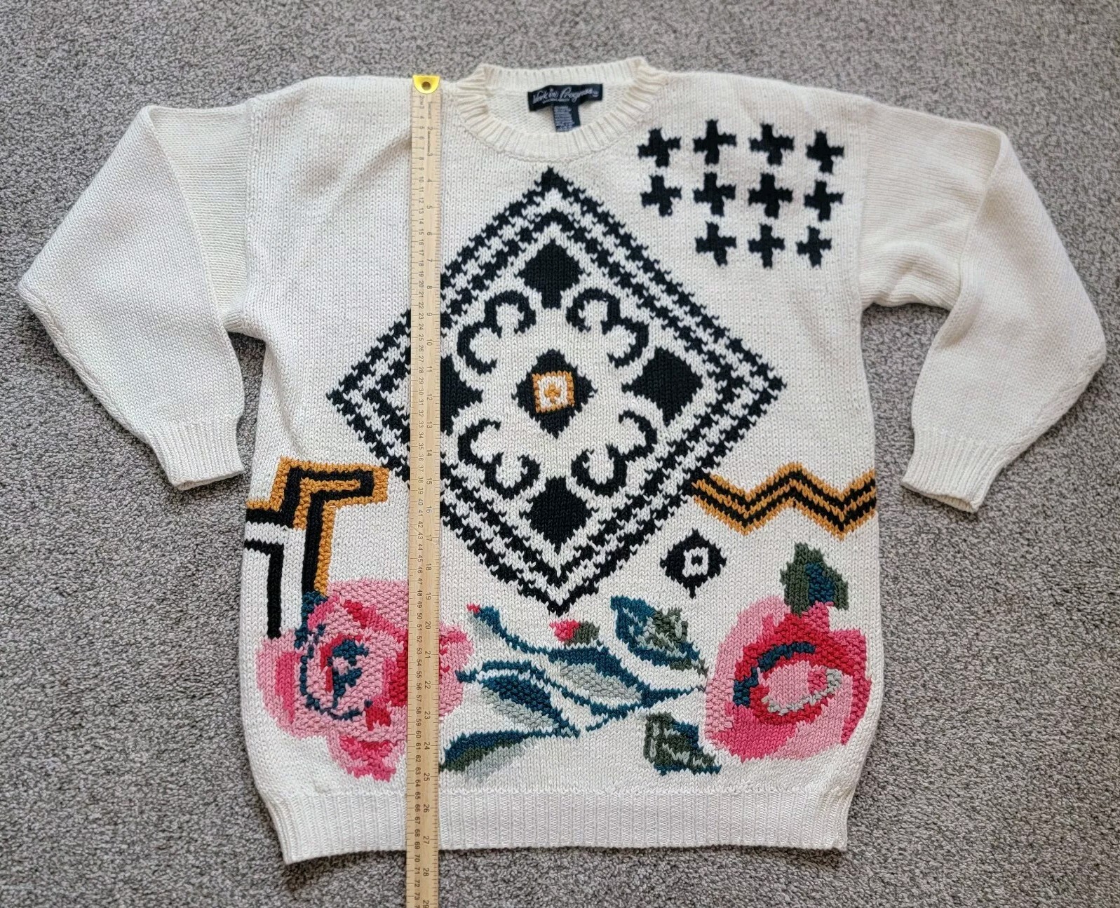 Vintage 80s Womens Work In Progress By Gladys Bagley Roses Sweater Size Large