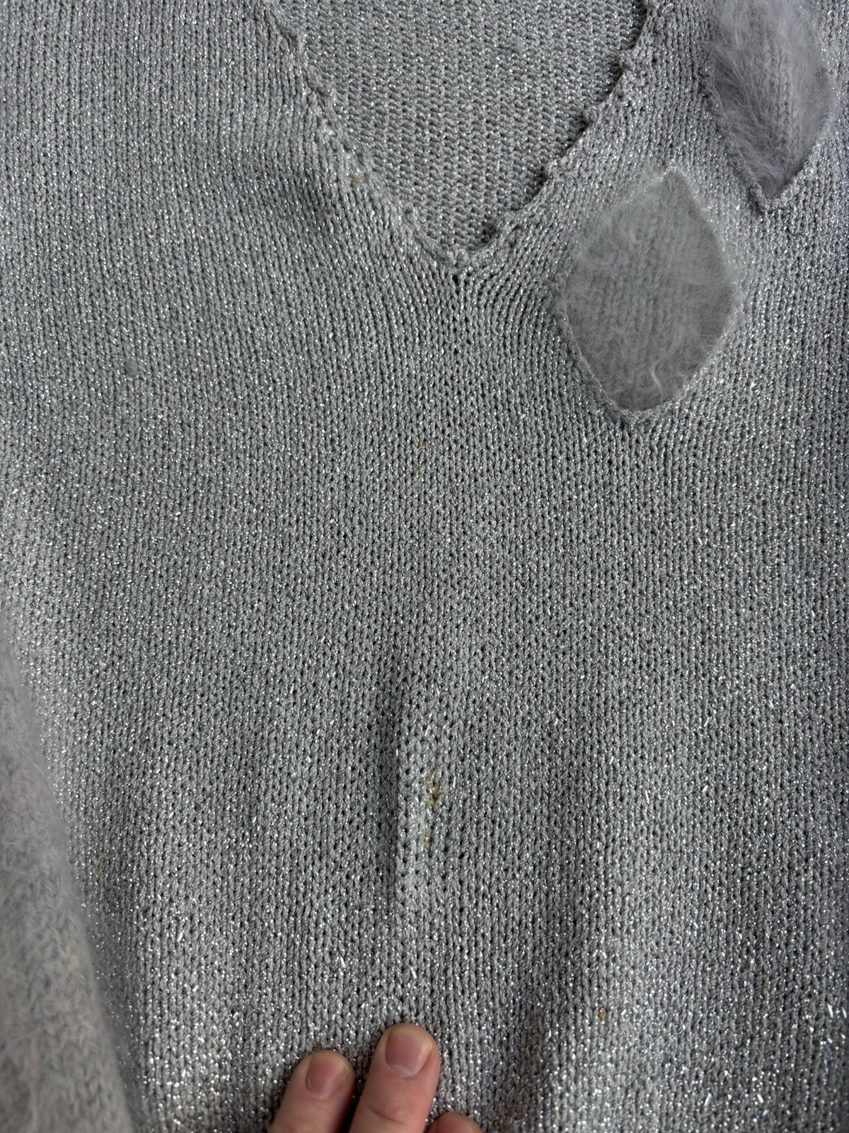 VTG Glam FUZZY Angora Sleeve/trim GLAM V-neck Sparkly Sweater.med/LG