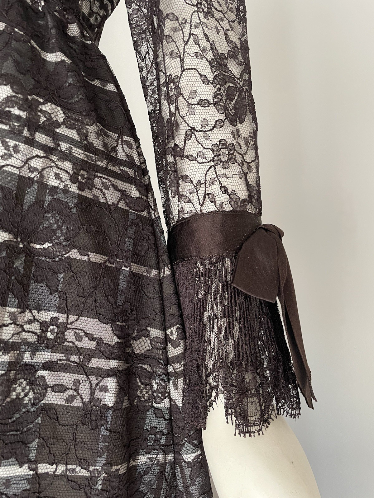 Geoffrey Beene Fall 1972 Vintage Brown Purple Lace Taffeta Maxi Gown Ruffle