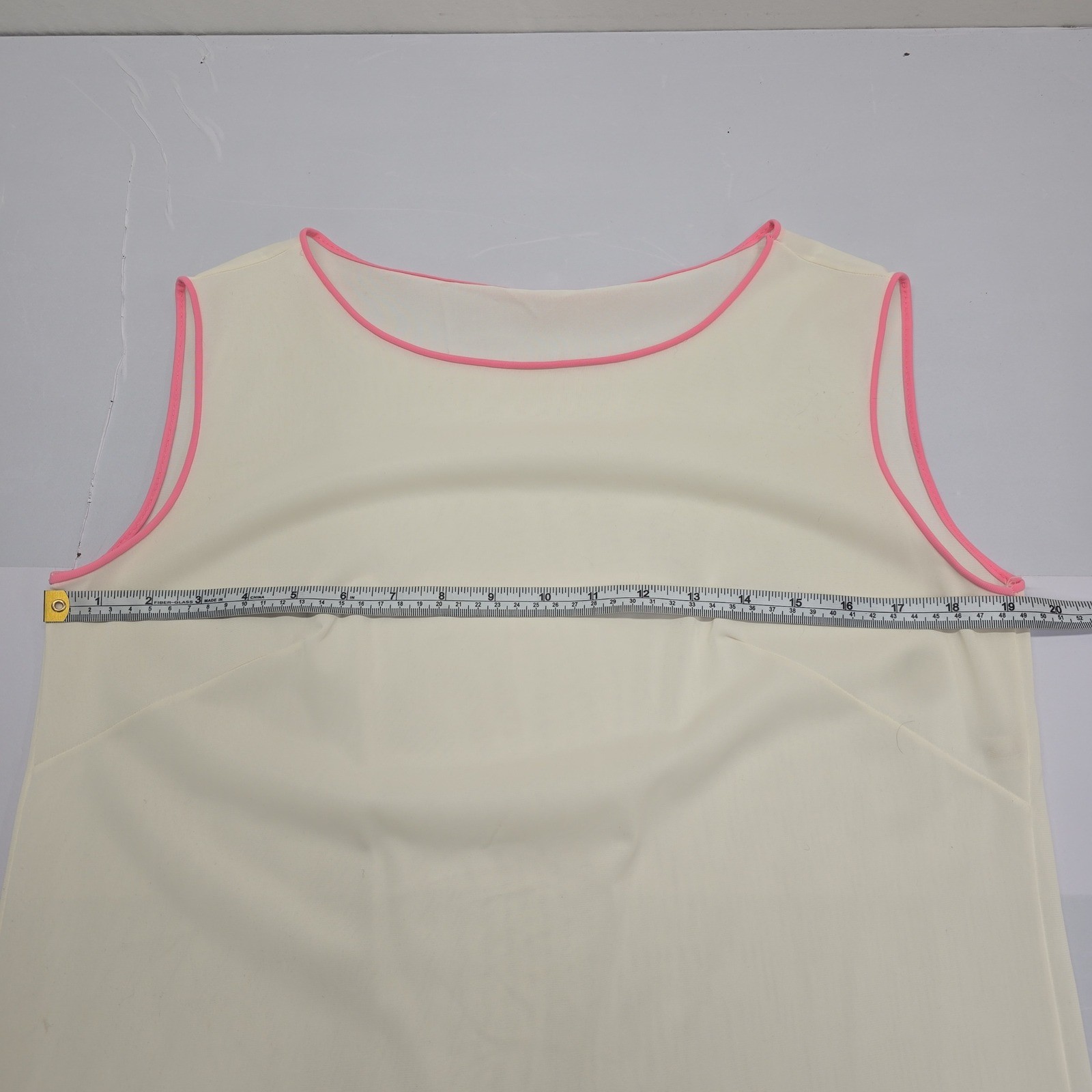 Vintage White Sleeveless Shift Dress Pink Trim Floral Applique Mod 60s Style