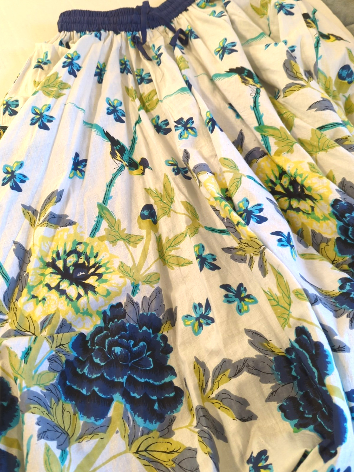 Vtg Jackpot Maxi Full Skirt Free Size Birds Flowers Festival Swing Country Boho