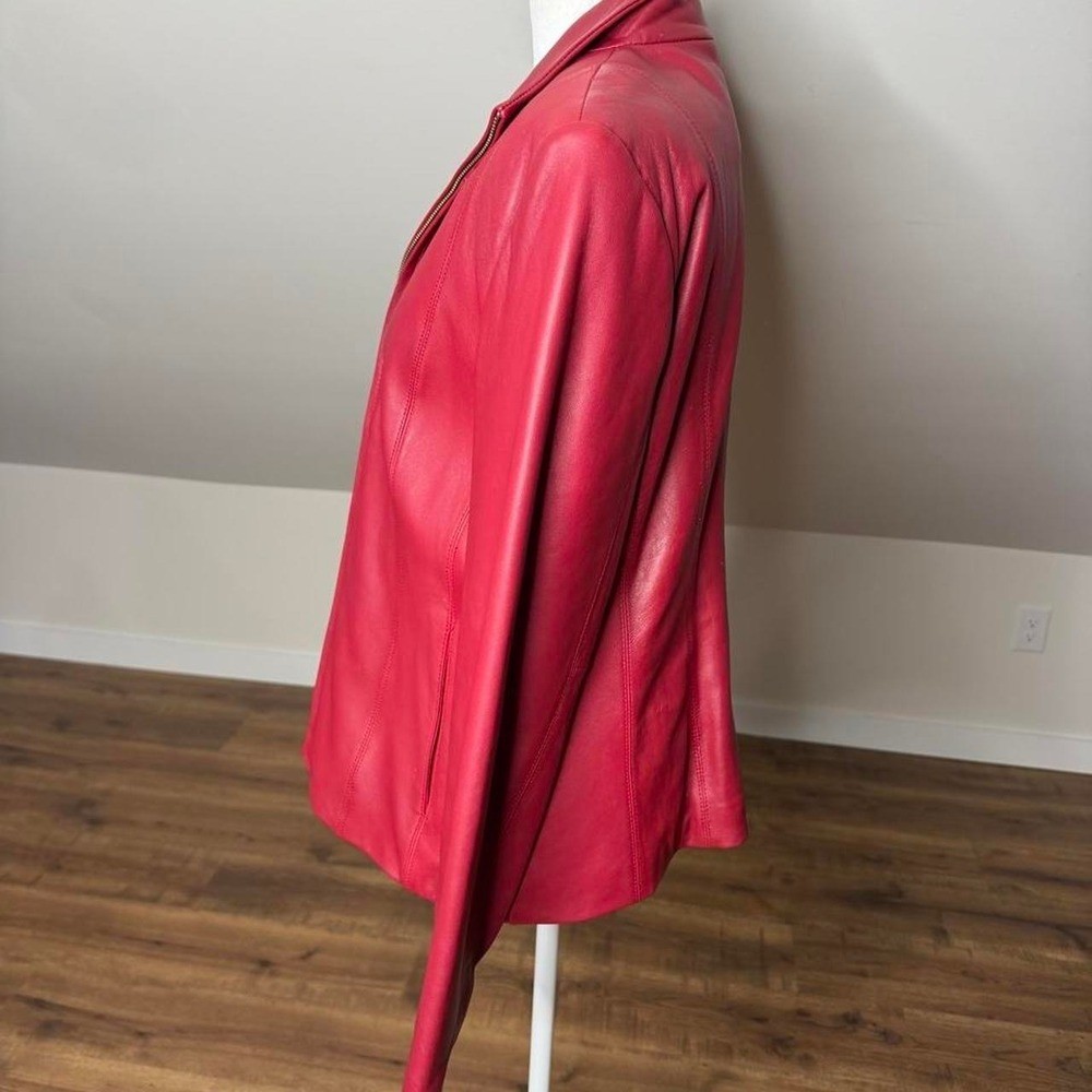 Vintage Red Genuine 100% Leather Zip Jacket Women’s Fitted Moto Classic Y2K