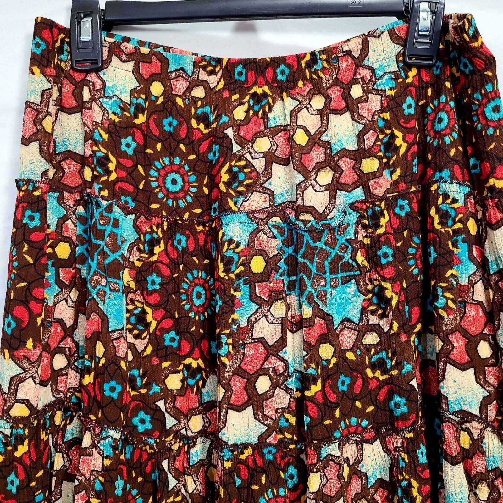Vintage 90s Colorful Boho Set Women Medium Button Top Shirt Midi Skirt 8 10 Star