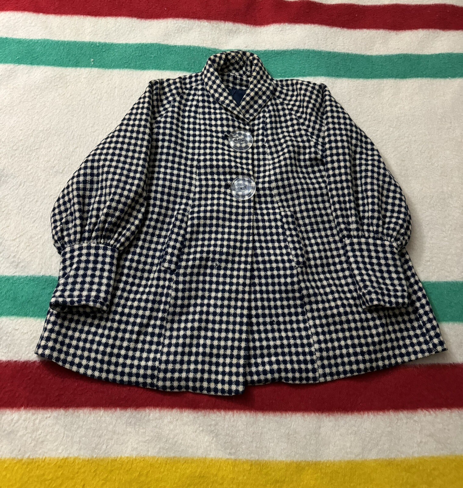 30s 40s 50s Fillmoor Plaid Coat Jacket Medium M Bakelite Clear Celluloid Buttons