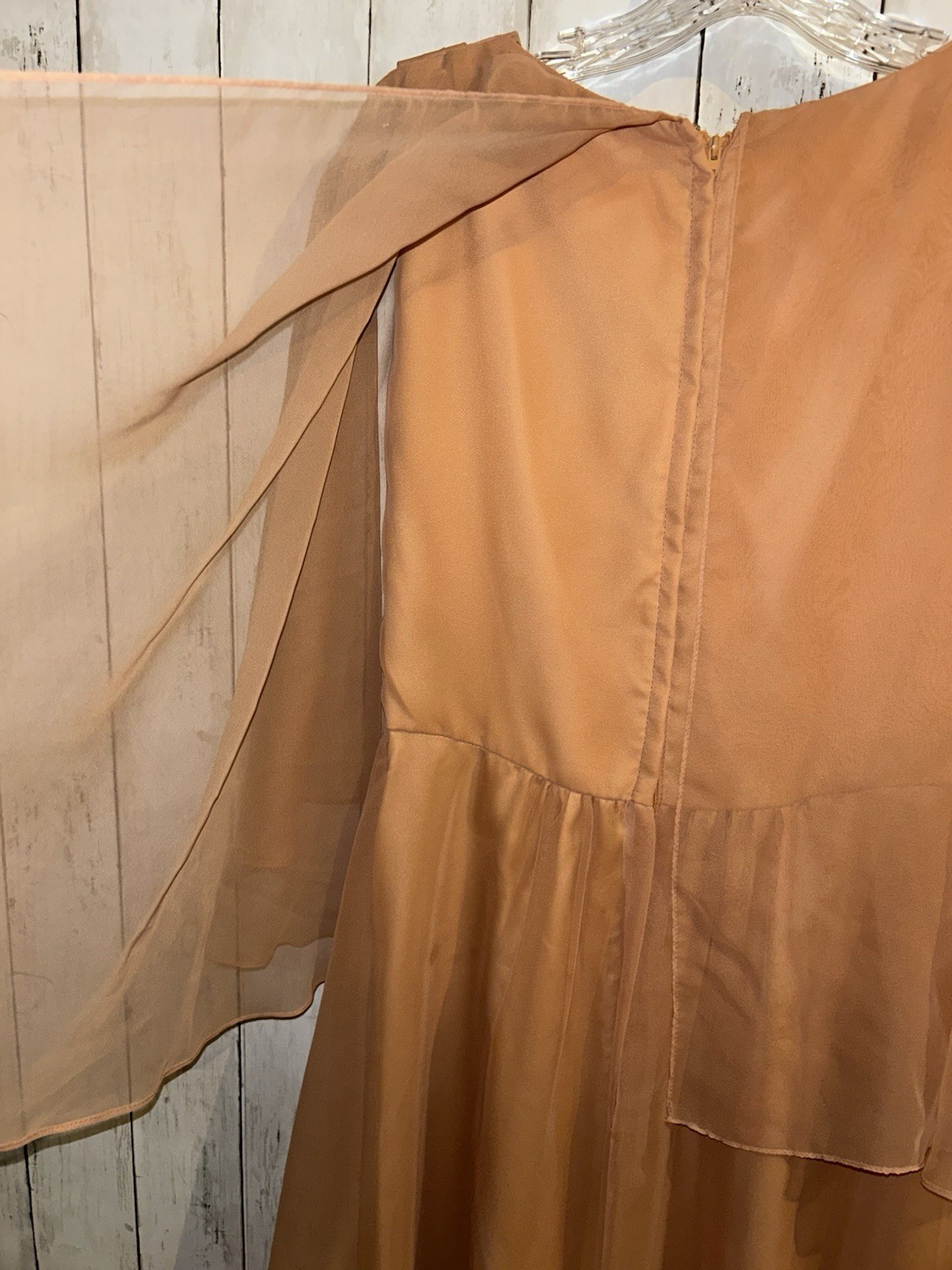 Emma Domb California Dress 14 Empire Waist Cape Sleeve Orange Chiffon Altered