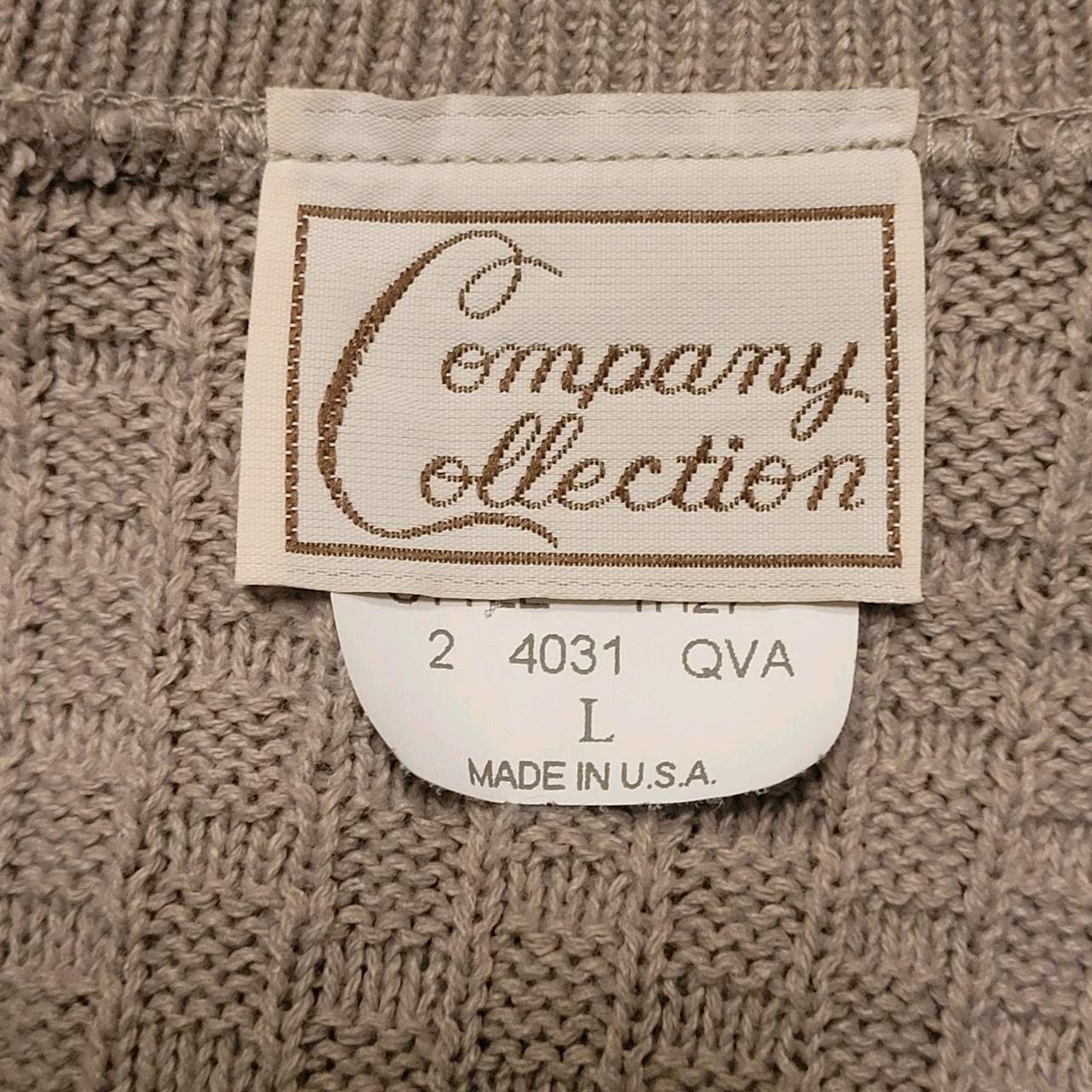 VTG 80s 90s Company Collection Wmn’s Taupe Basket Weave Knit Sweater Vest Sz L