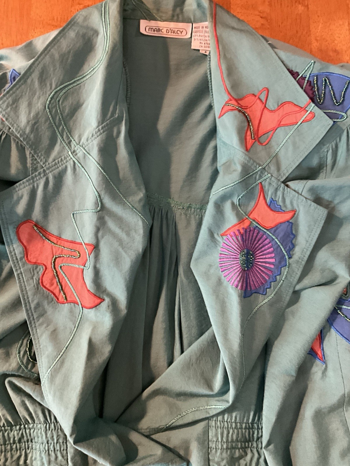 Vtg 80s Marc D’arcy Jacket Embroidered Beaded Applique Shoulder Pads Sz 4 Button