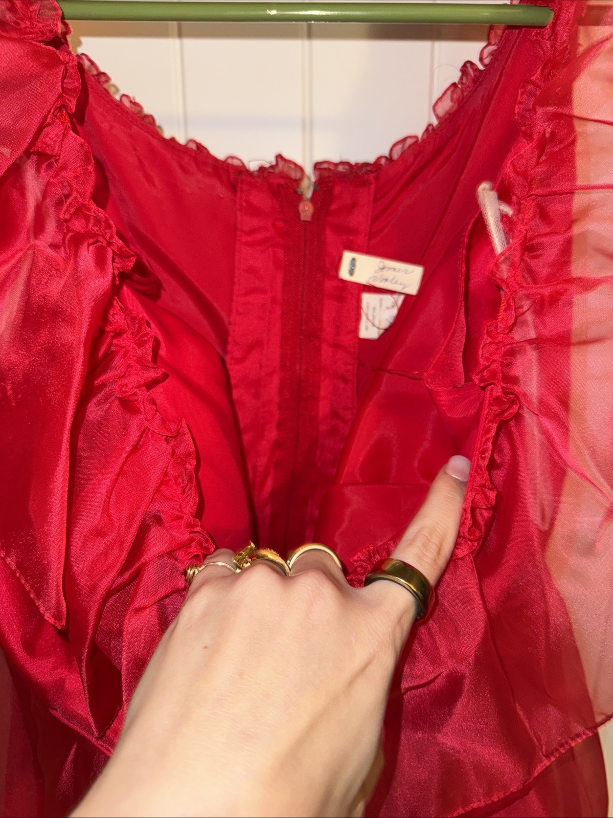 Vintage Handmade Tea Party Vibes Dress Cute Red Bow in Back Gown