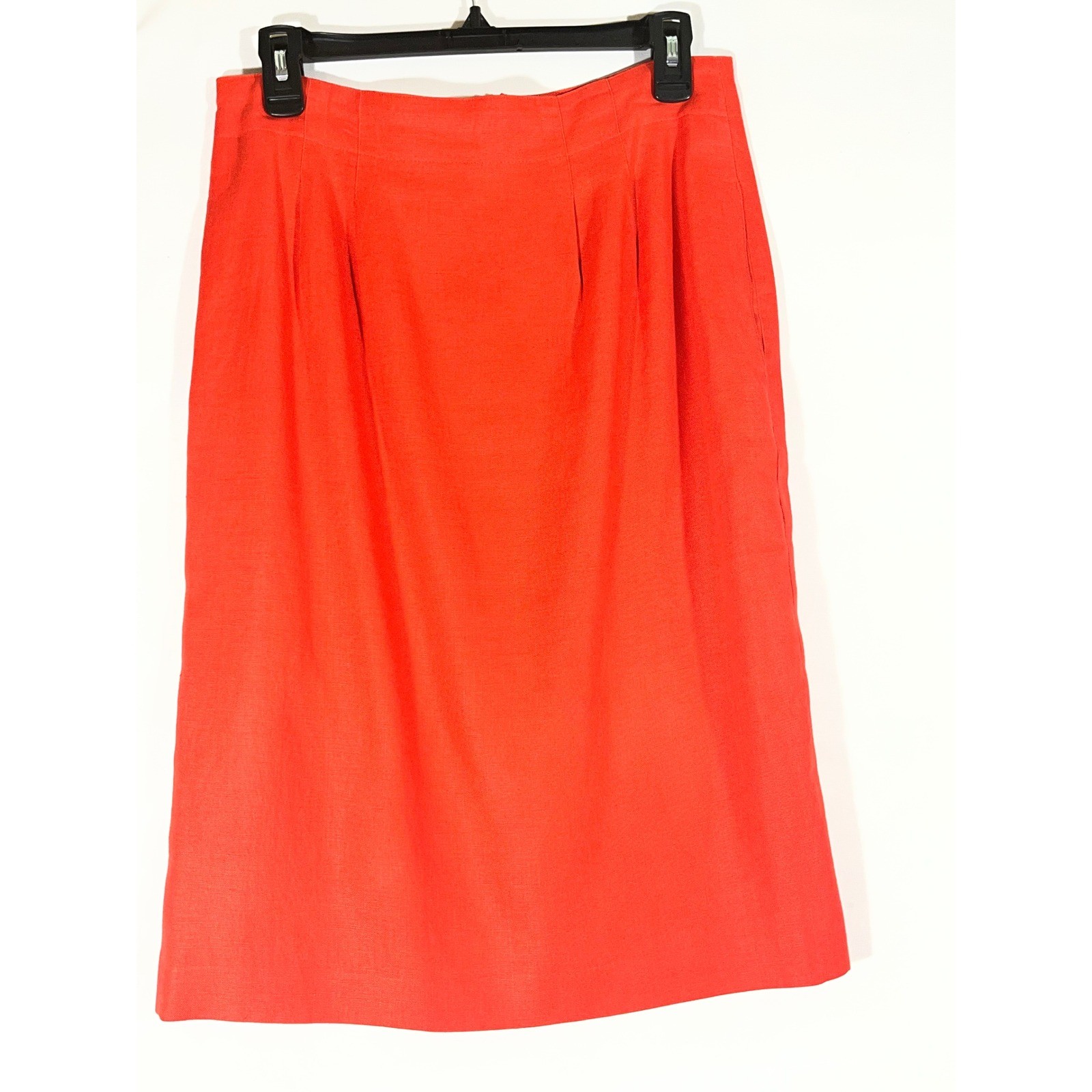 Talbots Linen Suit Set Women 12 Orange Blazer Midi Skirt Vibrant Career Wear