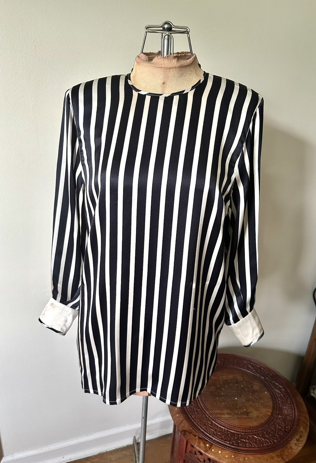 Vintage 80’s Escada Black & White Striped Silk Top
