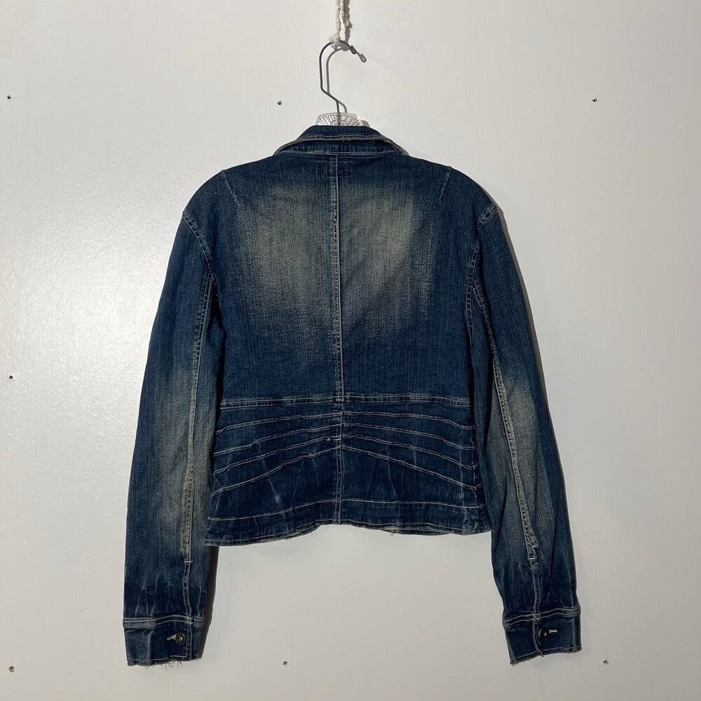 Vintage EUC Baby Phat Rare Blue Jeans Metal Cat Logo Denim Jacket Women Size XL