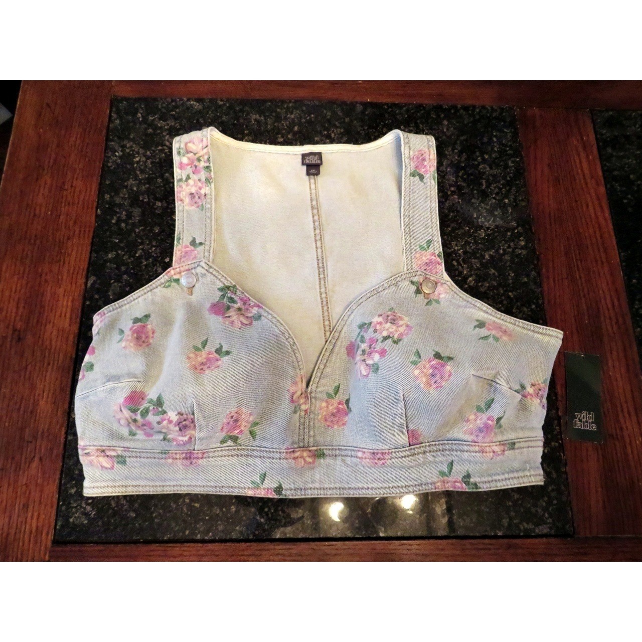 Wild Fable New Crop Denim Bralette Top V Neck Full Back Light Wash Size XXL NWT