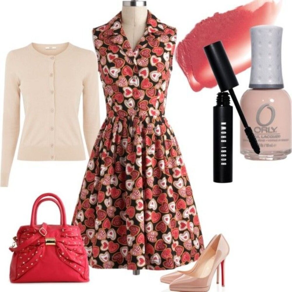 Vtg Style Fervour Modcloth Heart Cookie Dress Valentine’s Day Retro Pinup Med Lg