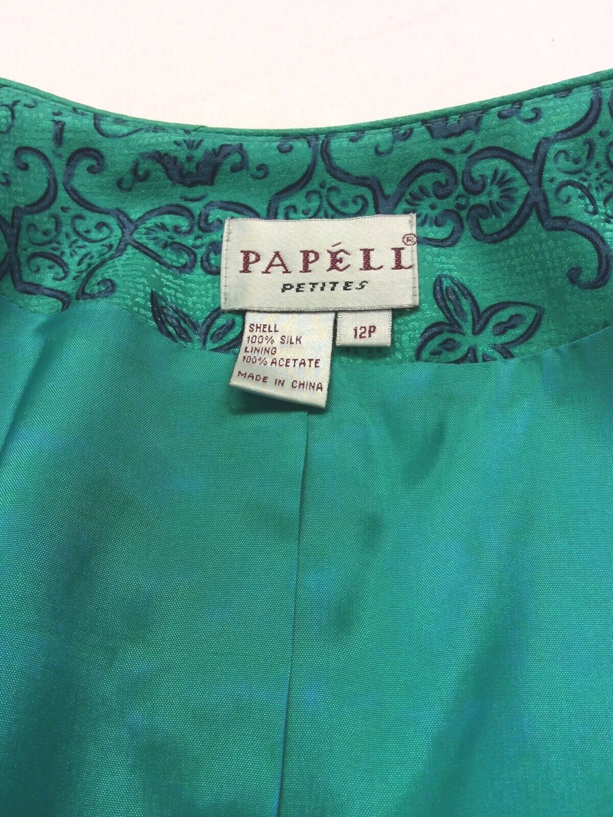 Papell Petites Vintage Women Silk Skirt Jacket Set Green Size 12 Petite (1)
