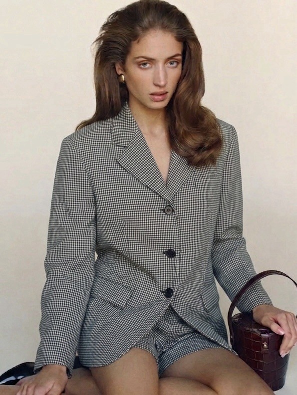 Vintage Wool Black/White Checkered Oversized Blazer Sz S/Medium Academia Preppy
