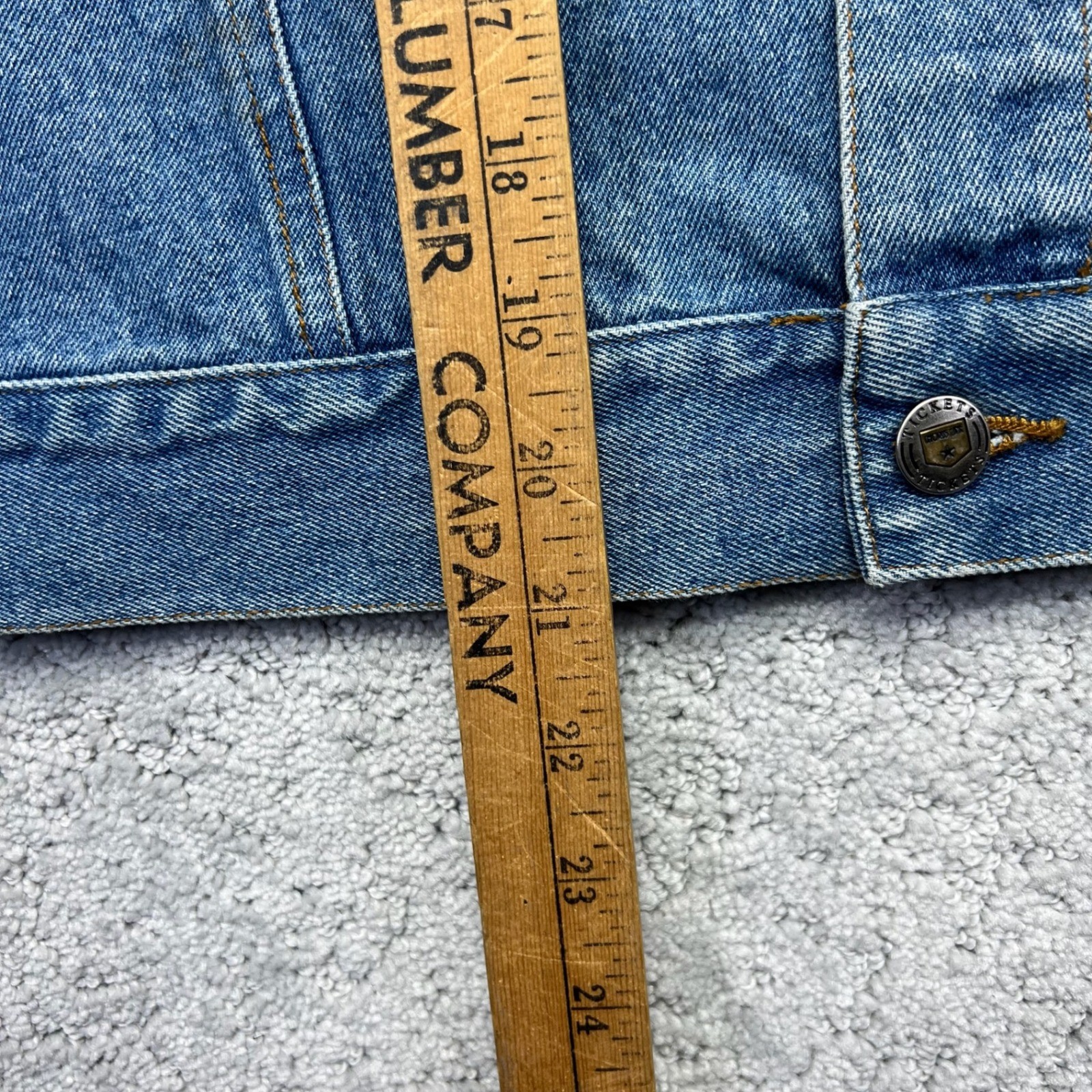 VINTAGE Tickets Clothing Denim Jacket Womens Small Blue Cropped Trucker Western