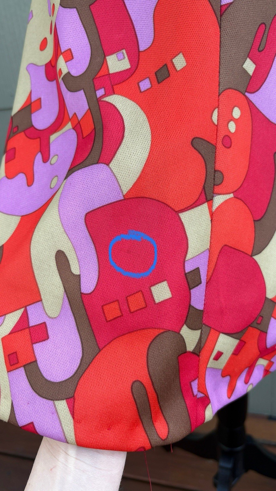 vtg 60s Colorful Geometric Print Flounce Sleeve Psychedelic A-Line Swing Dress