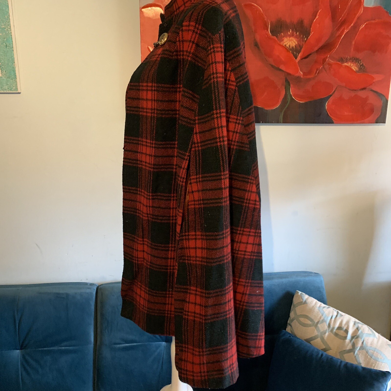 Mod Vintage Tartan Red Plaid Wool Queen Of Capes Country Place Jacket Shawl