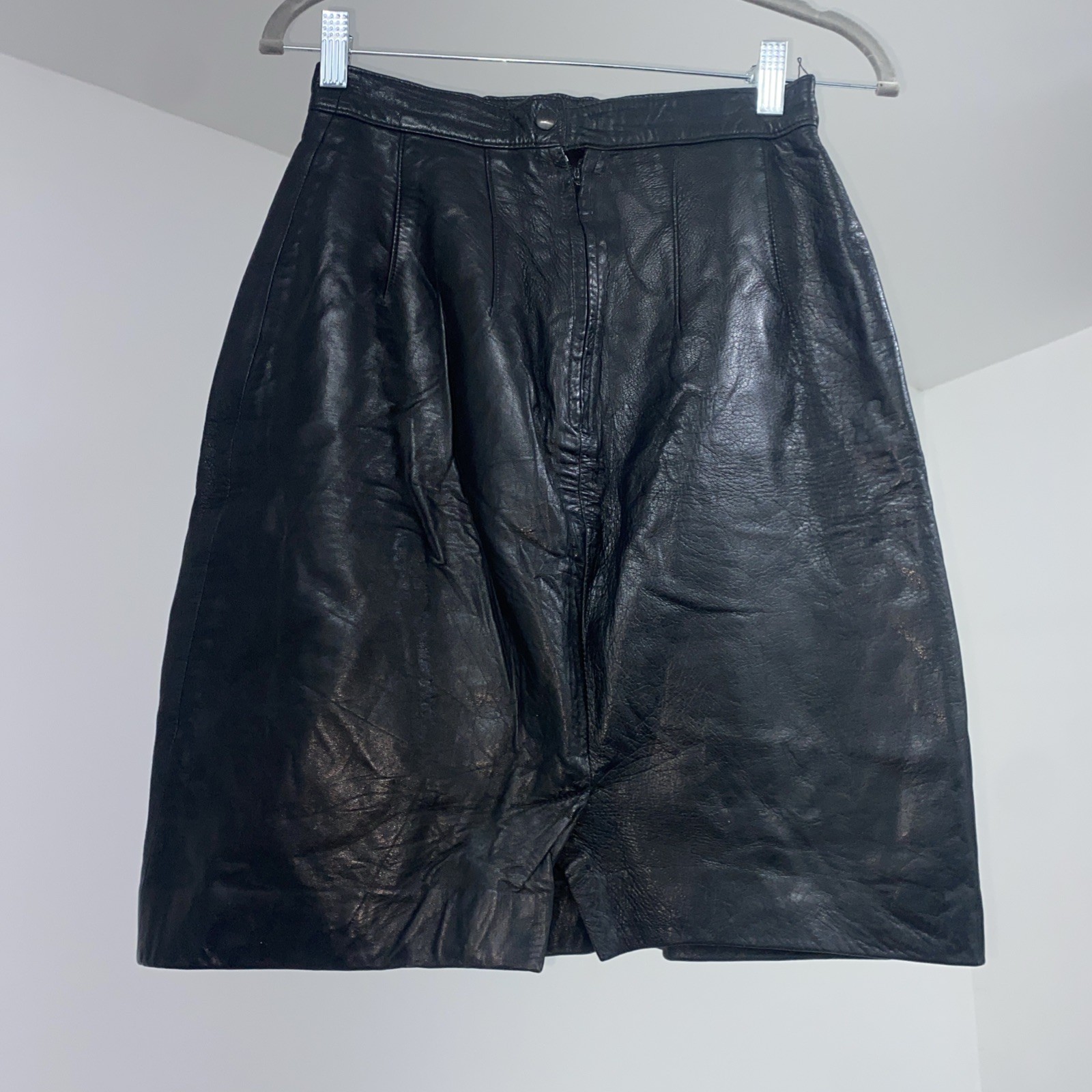 Maxima For Tannery West Vintage Black Leather High Waist Skirt 90s Size 6