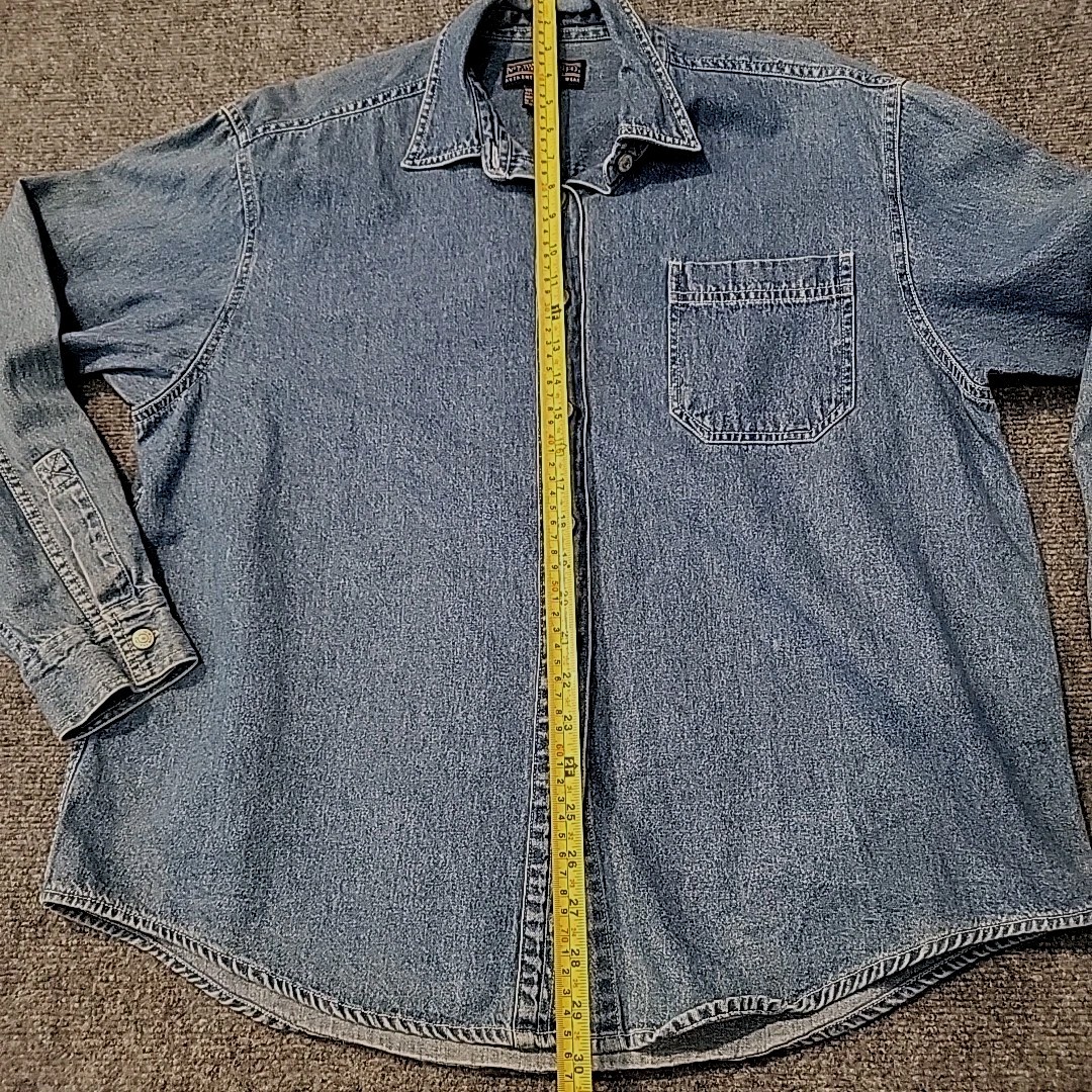 Vintage Denim Shirt L Hong Kong Button Up 100% Cotton Newton Trading Co
