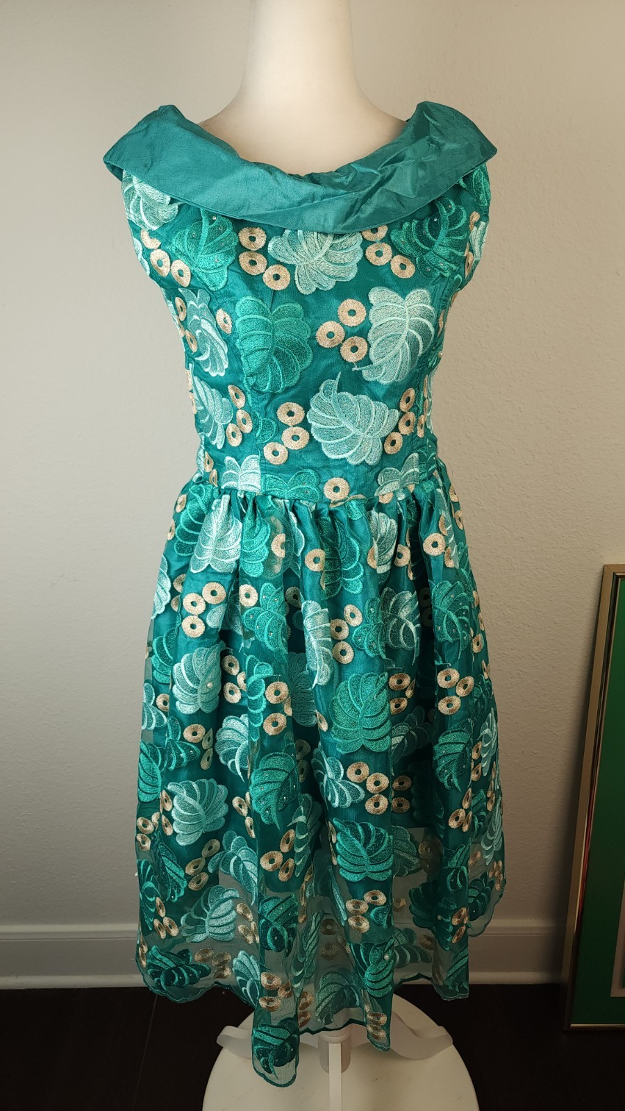Vintage 1960s Tiki Lounge Cocktail Dress Handmade Hawaiian Resortwear Teal