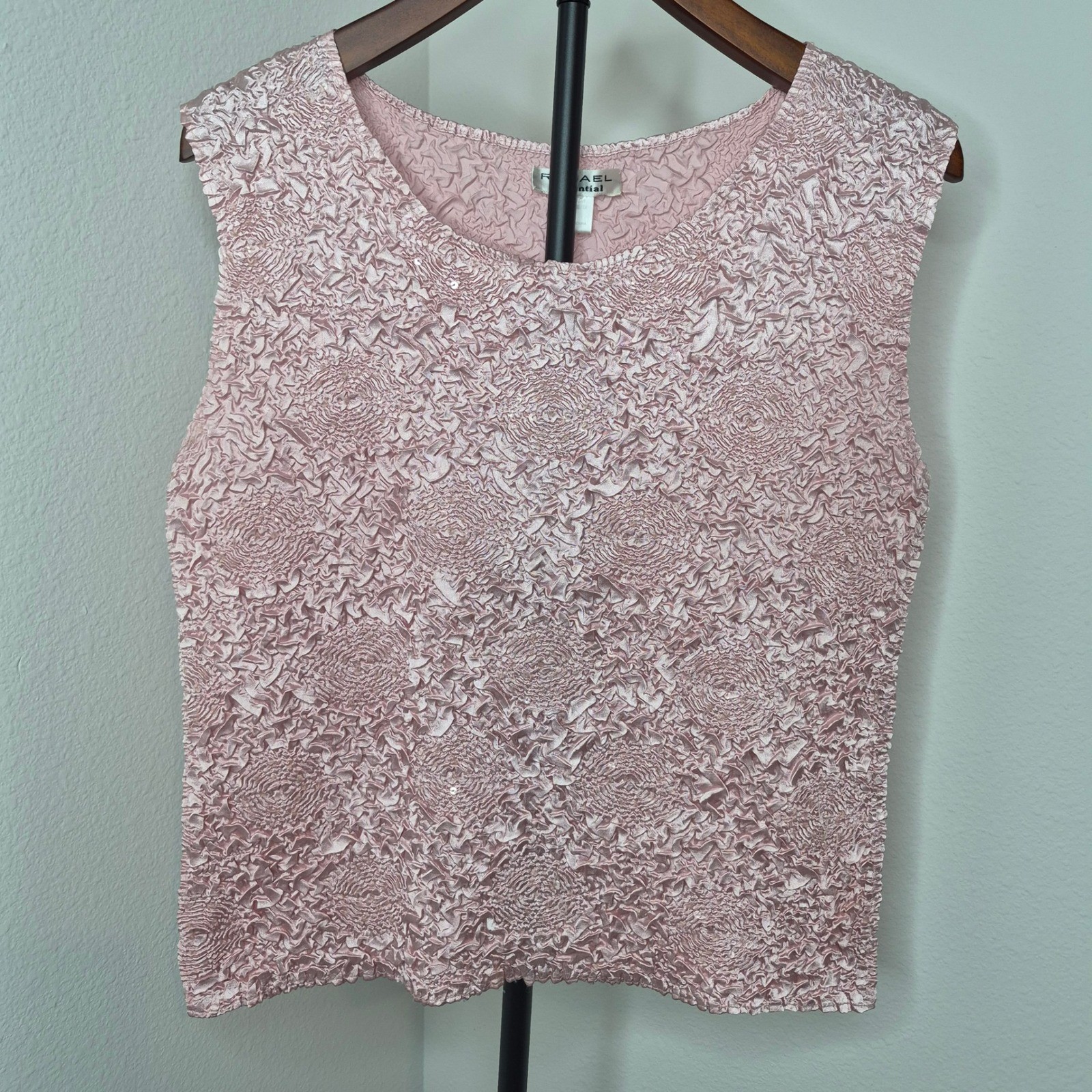Rafael Essential Vintage 90s Popcorn Crinkle Sequin Tank Top Pink Sleeveless S