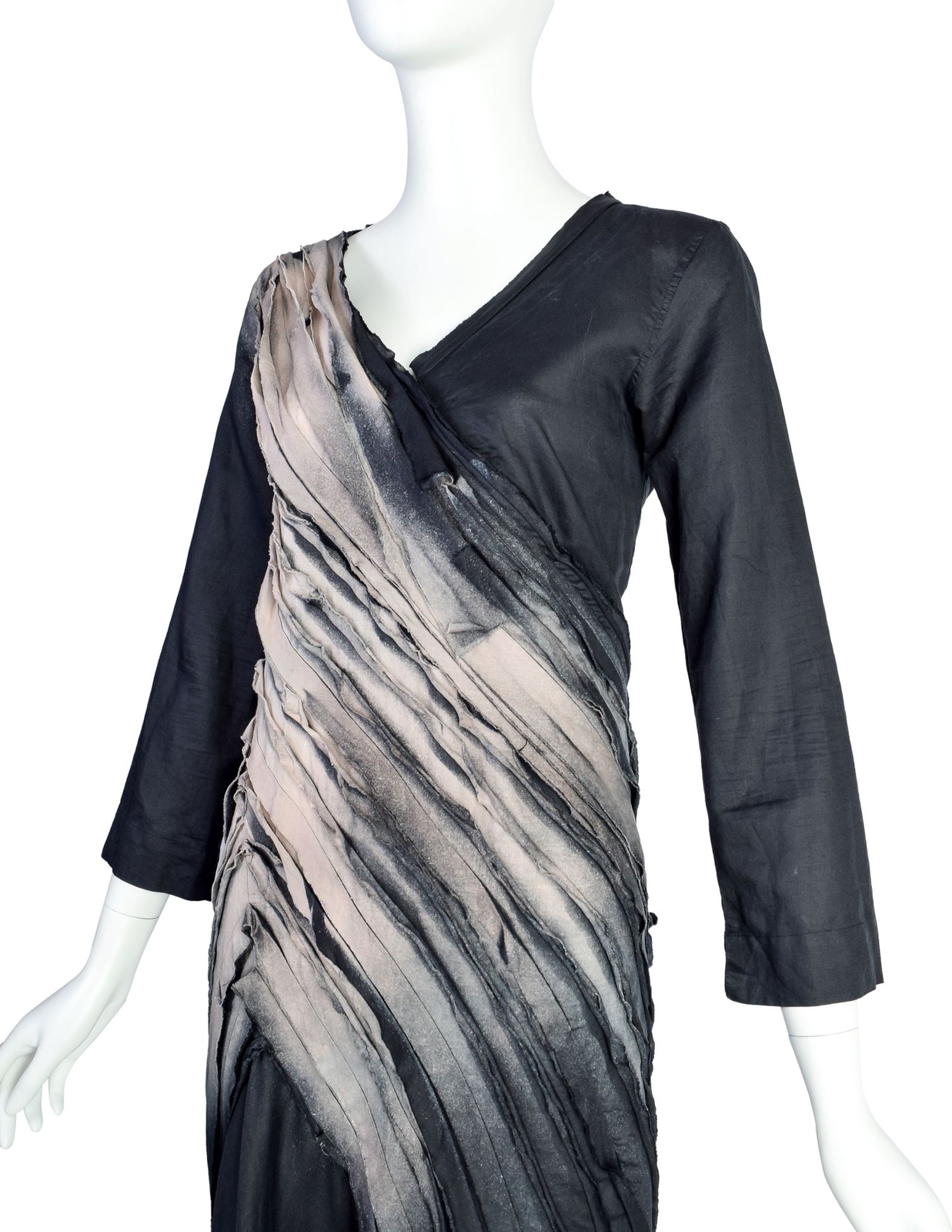 Issey Miyake Vintage SS 2006 Black Sand Distressed Overdyed Gathered Pleated Dre
