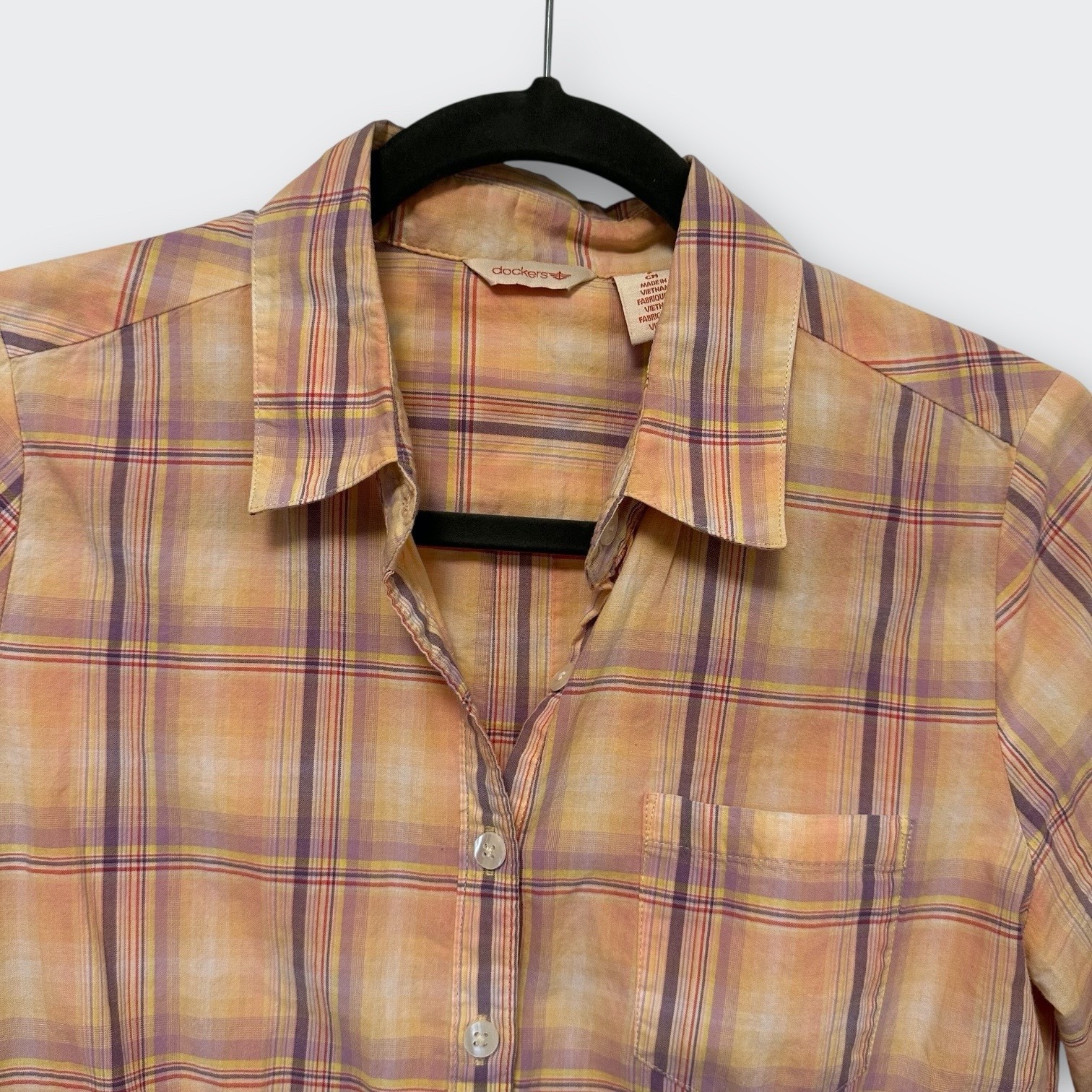 Vintage Dockers Peach Plaid Button Down Western Shirt S Rodeo Y2K 90s Cowgirl