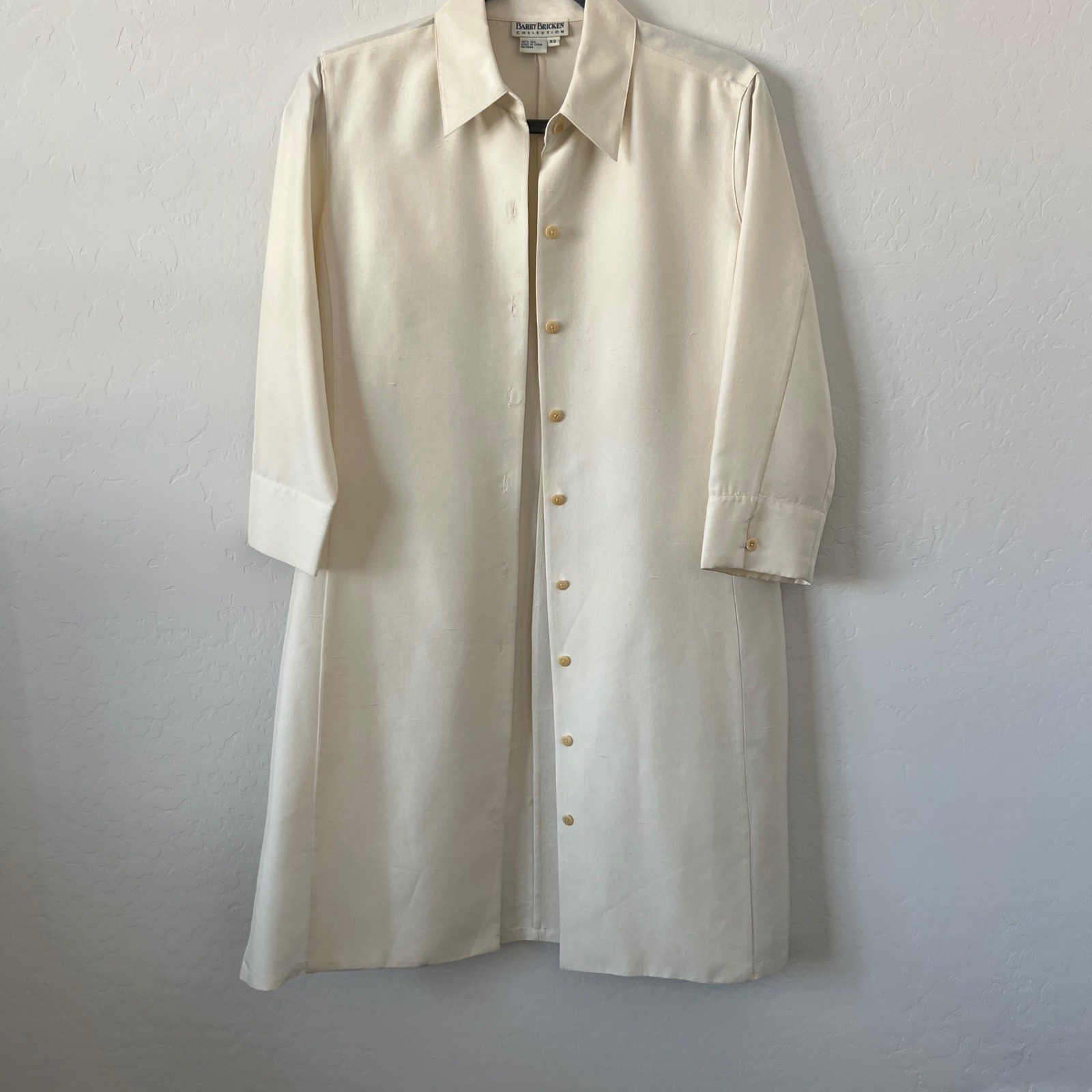 Barry Bricken Shirt Dress Women XS Cream 100% Silk Longline Button Front Vintage