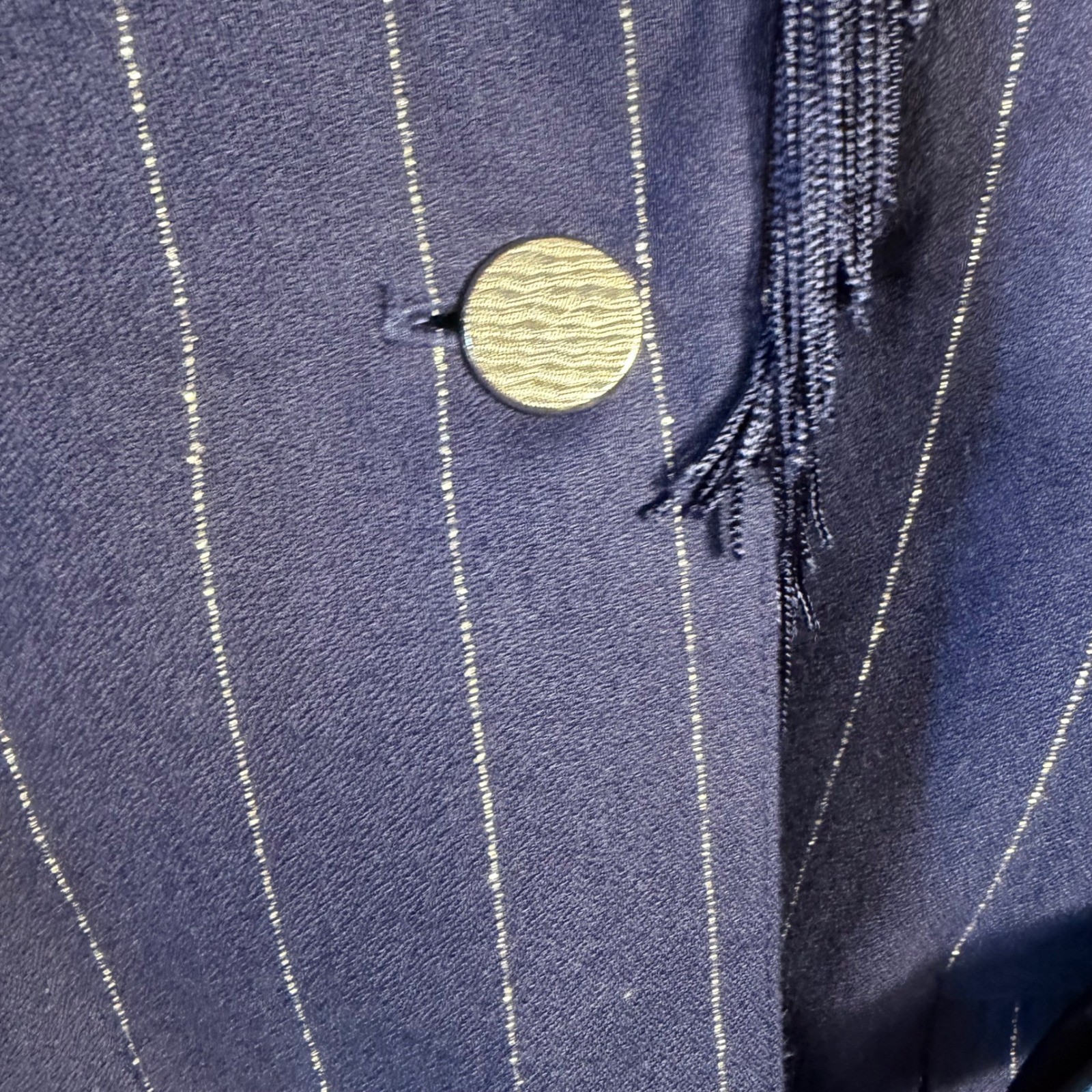 Vintage Memphis Navy Pinstripe Fringe Skirt Suit Set Western Blazer Large