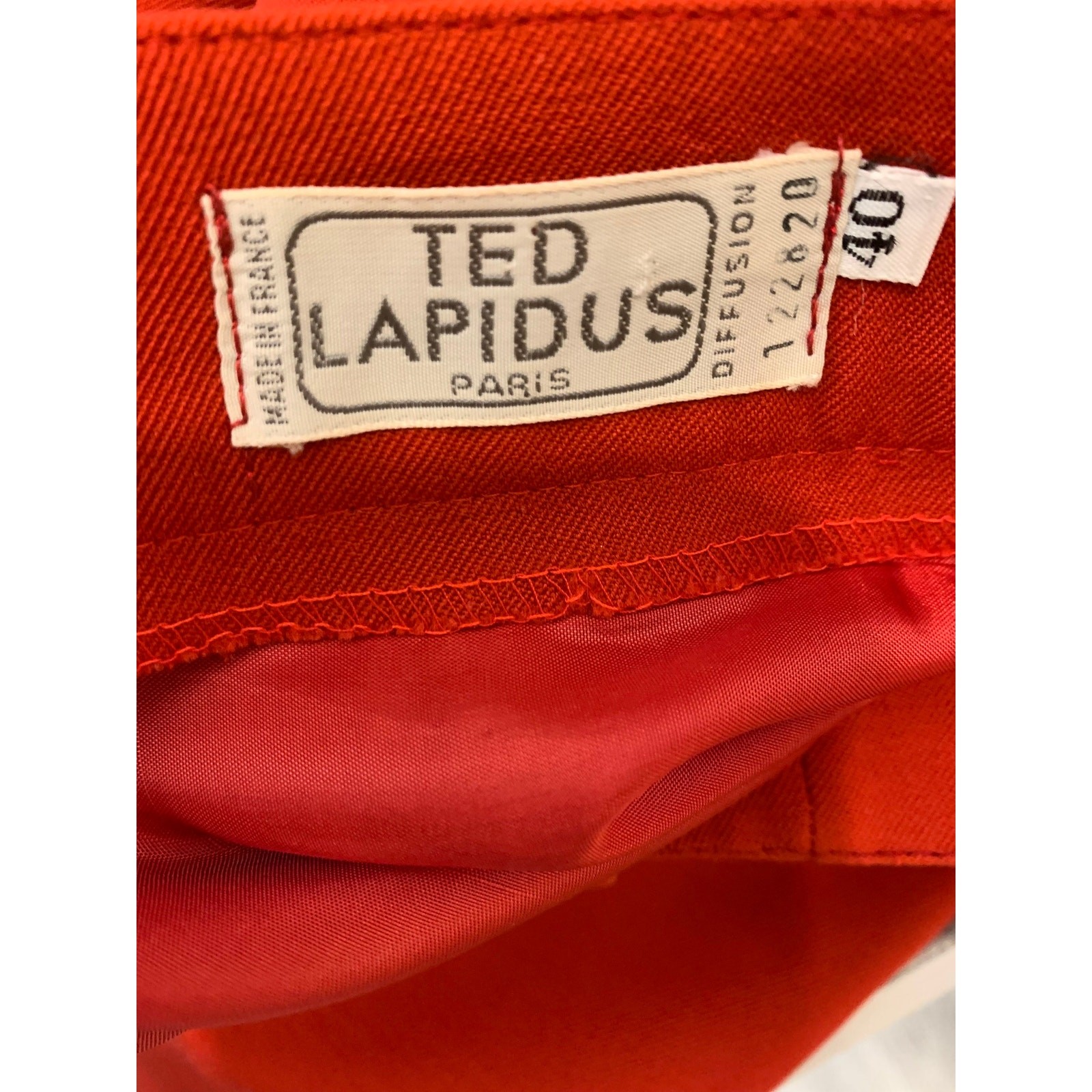 Vintage Ted Lapidus Brick Red Wool Midi Skirt France Straight Lined W 29.5″
