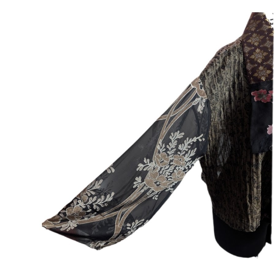 Vtg Sterling Styles Patchwork Artsilk Brocade Lace Crop Kimono One Size Boho N1