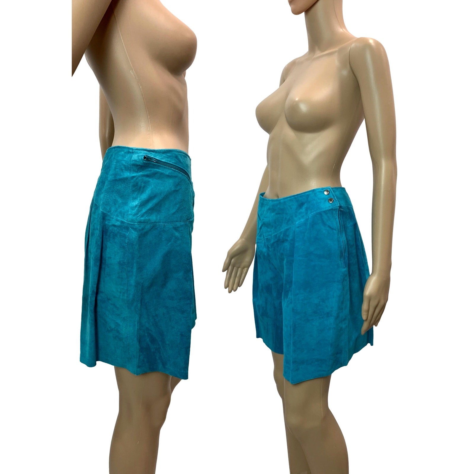 80s Dark Aqua Blue SUEDE Shorts | Asymmetrical Soft Leather | 28″ W