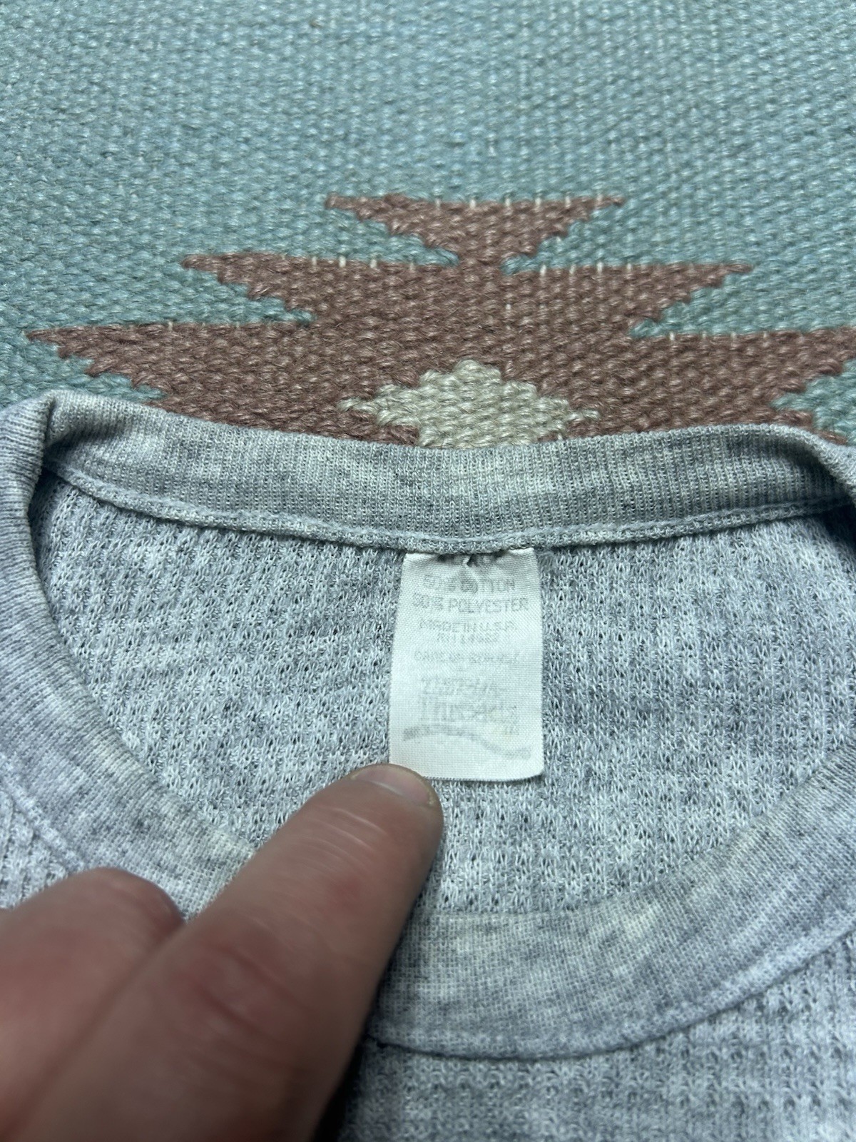 Vintage 70s 80s waffle knit thermal shirt blank gray base layer women’s XL