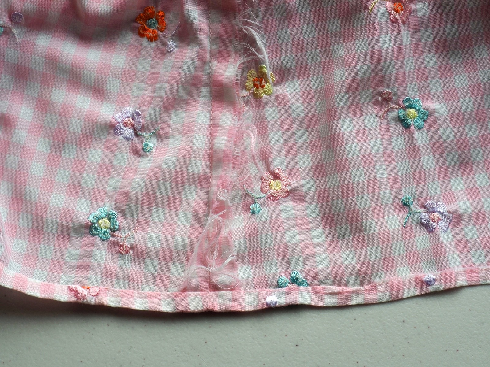 Vintage 70s Gingham Maxi Dress Empire Waist Gown Peter Pan Collar Pastel Kawaii