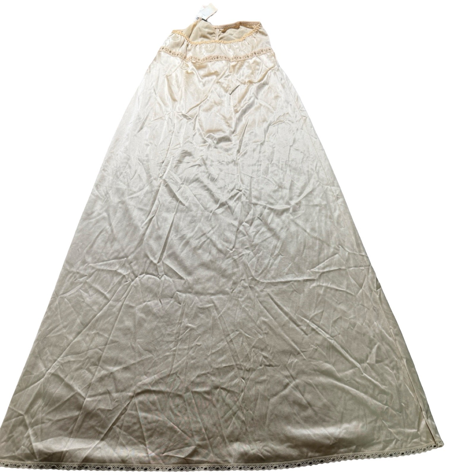 Vanity Fair Maxi Half Slip Womens 34 LL Beige NEW Vintage 80s Lace Trim Long