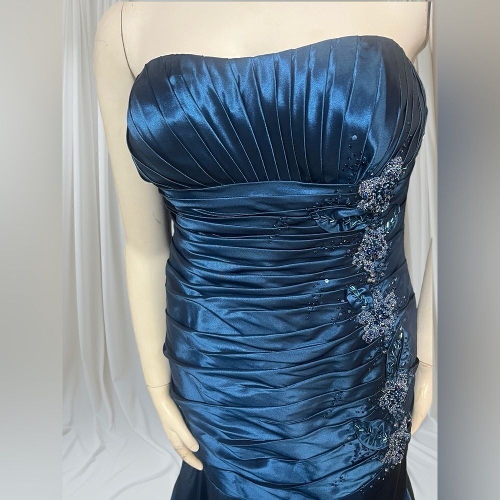 Rina di Montella Teal Strapless Beaded Mermaid Gown