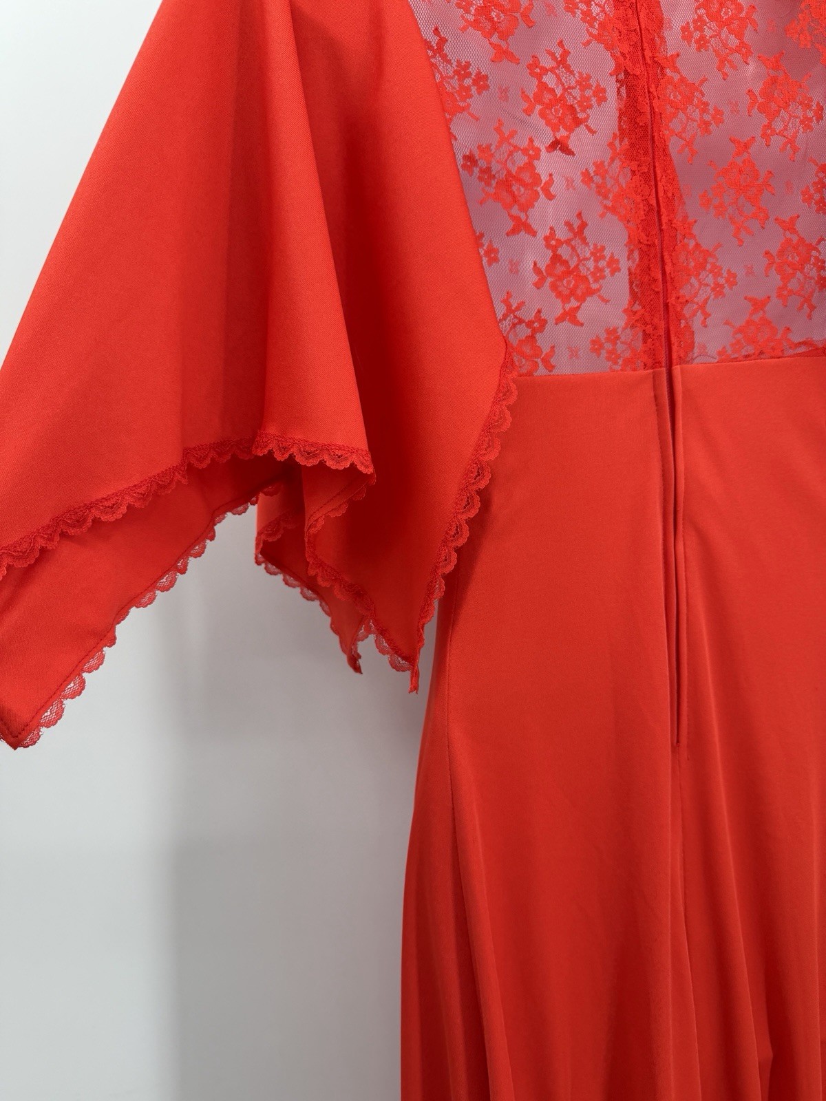 Vtg 1970s Jody T of California Dress Lace Flowy Boho Orange Empire Waist Size 5
