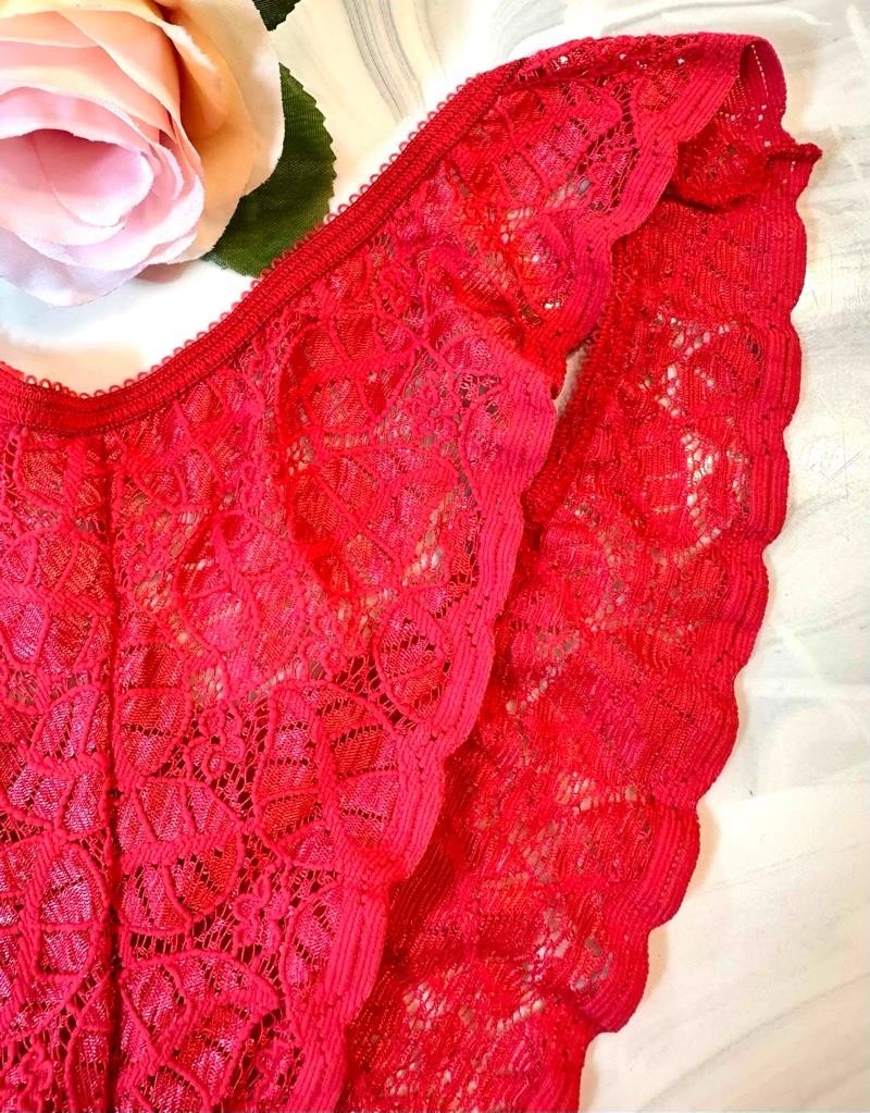 MYONNE Vintage Red Chantilly Lace Bikini Panties Panty One Size Fits All
