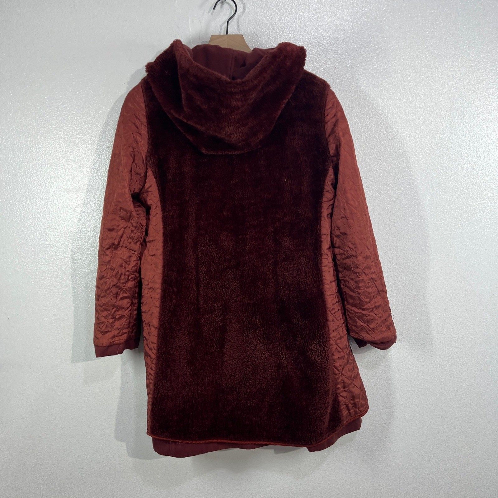 Vtg 70s Bonders Exclusive All Seasons Calendar Cloth Coat Red Faux Fur Lined S/M